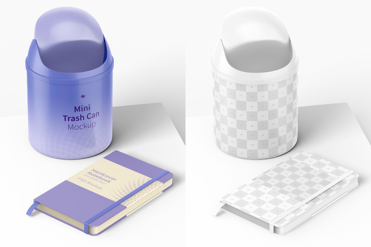 Mini Trash Can Mockup with Notebook