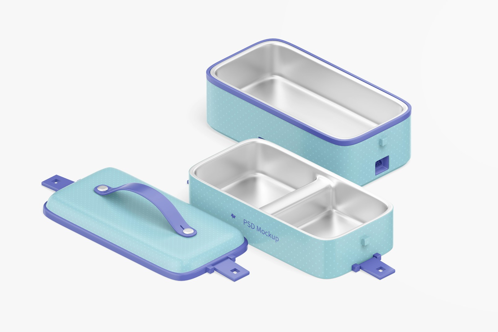Portable Electric Lunch Box Mockup, Isometric Right View
