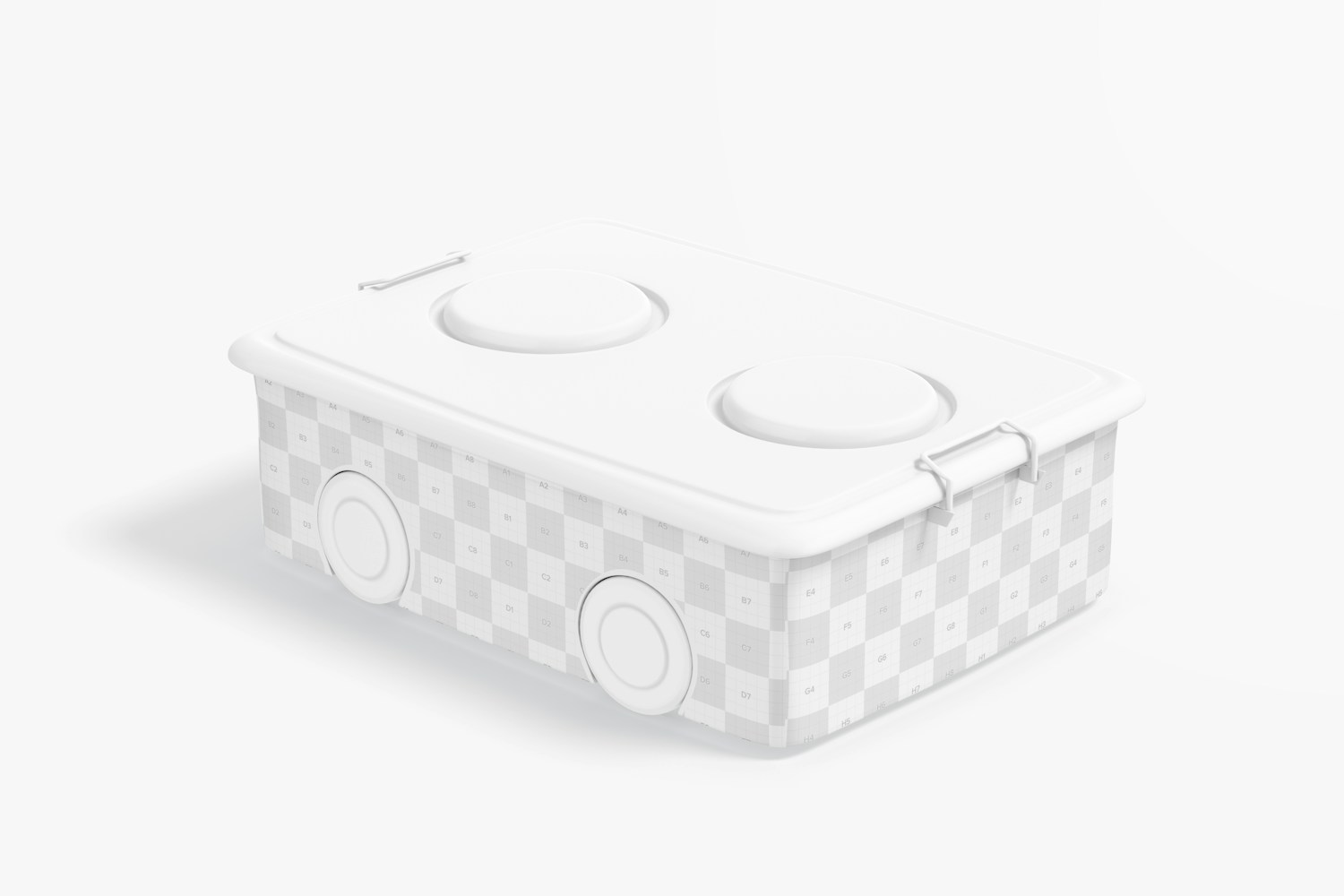 Small Plastic Stacking Bin with Wheels Mockup Small Plastic Stacking Bin with Wheels Mockup