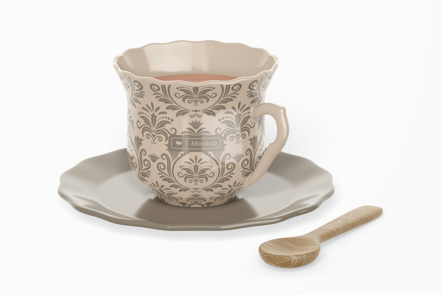 Ceramic Tea Mug and Plate Mockup, Front View