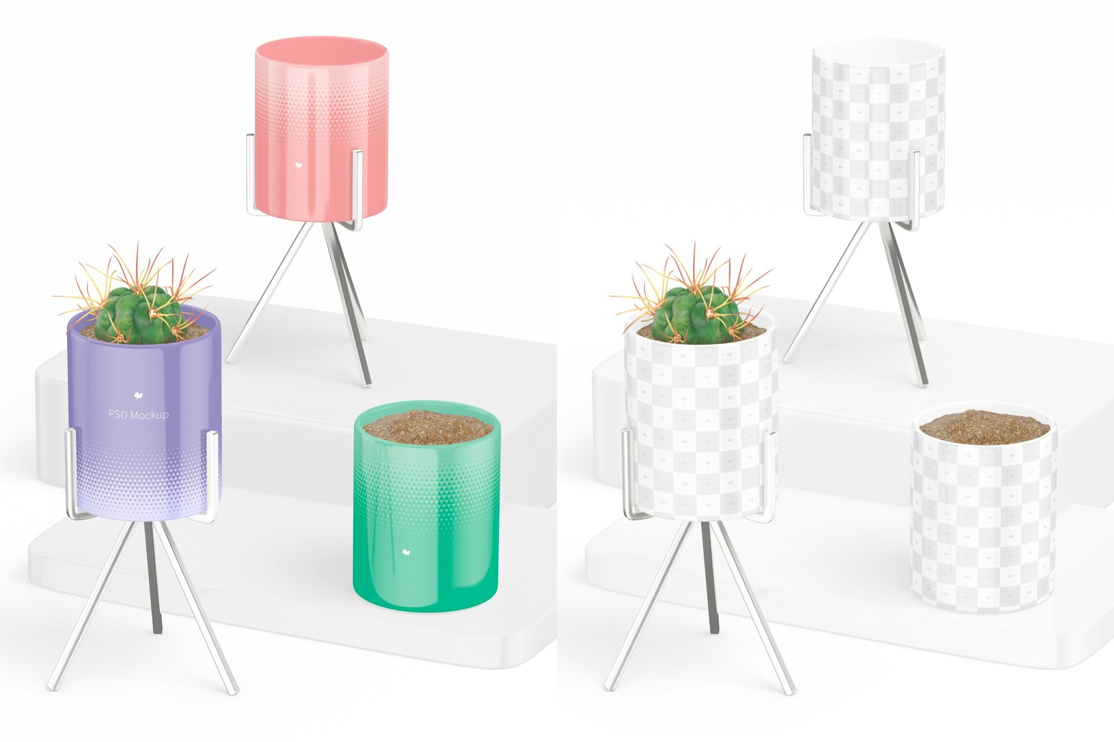 Flower Pots with Metal Stand Mockup