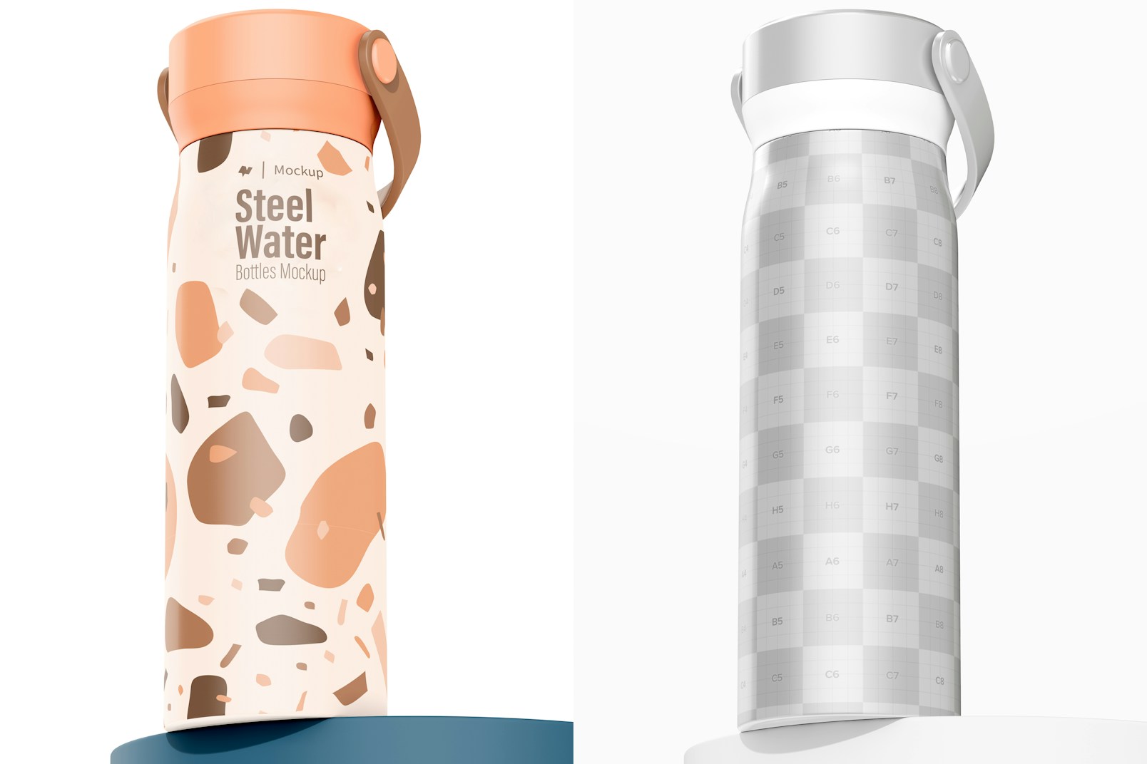 20 oz Water Bottle Mockup, Low Angle View