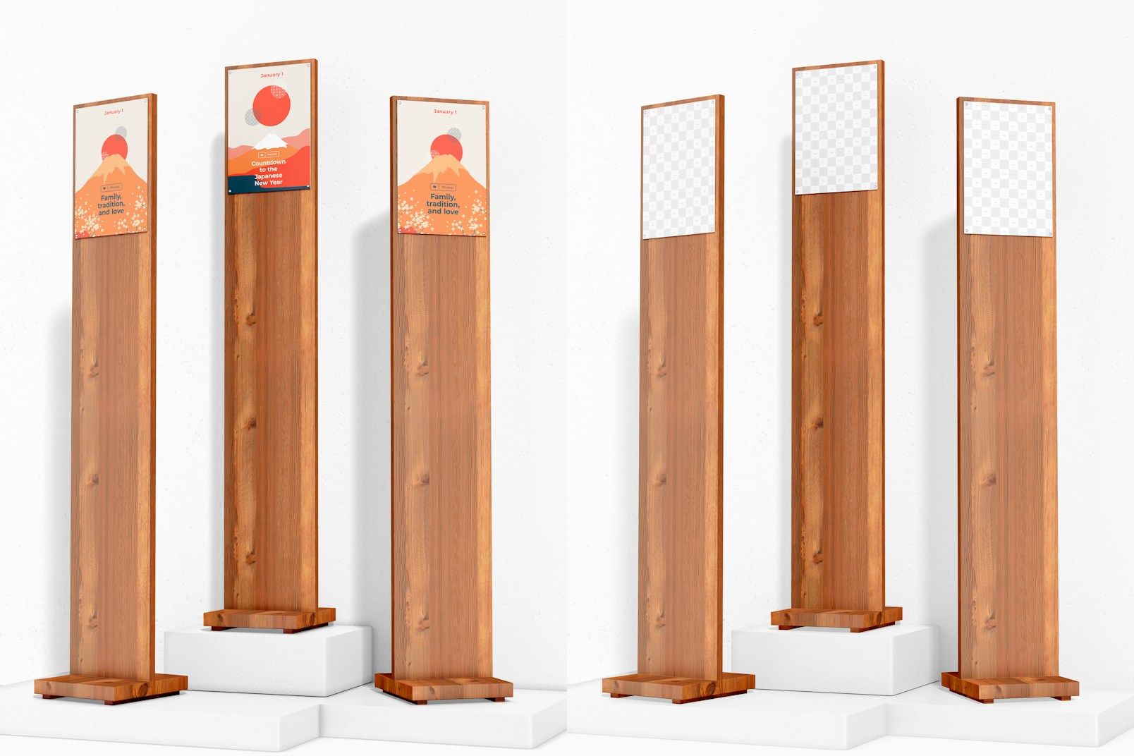 Wood Stands with A4 Poster Set Mockup