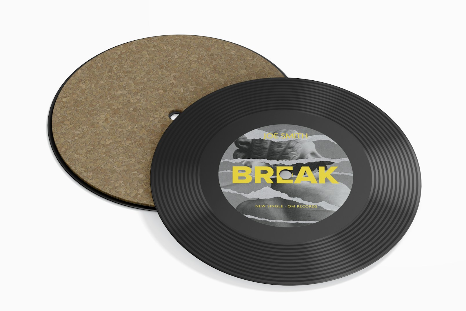 Vinyl Record Coasters Mockup, Front and Back View