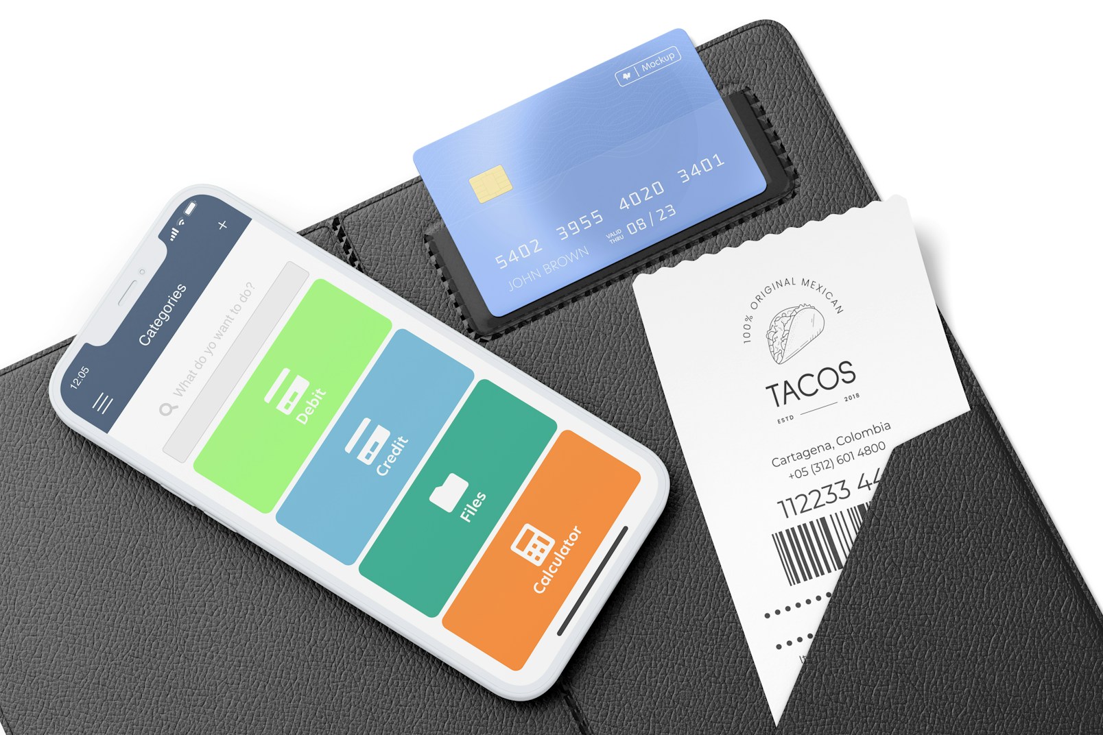 Smartphone with Credit Card Mockup, Left View
