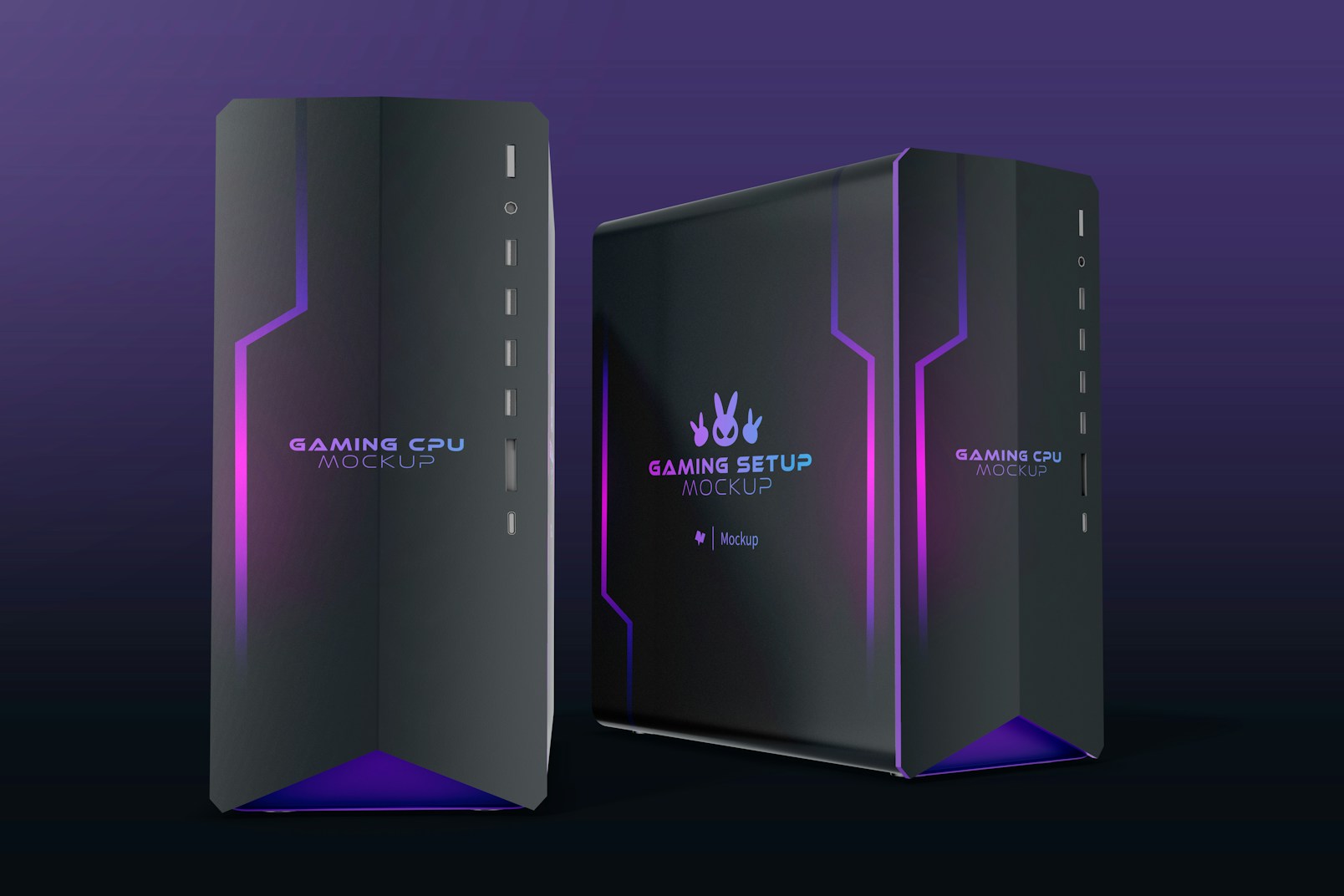 Gaming CPUs Mockup, Front and Side View