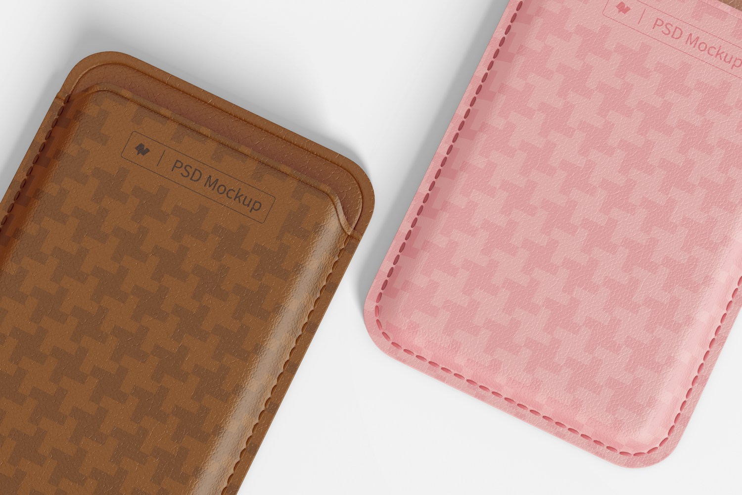 Leather Card Holder for Smartphone Mockup, Close Up Leather Card Holder for Smartphone Mockup, Close Up