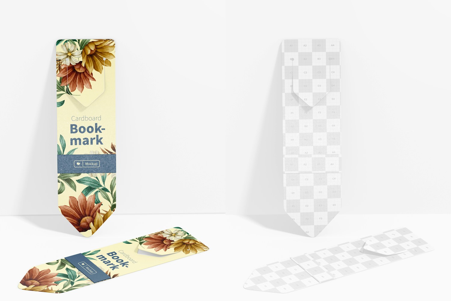 Cardboard Bookmarks Mockup, Leaned and Dropped