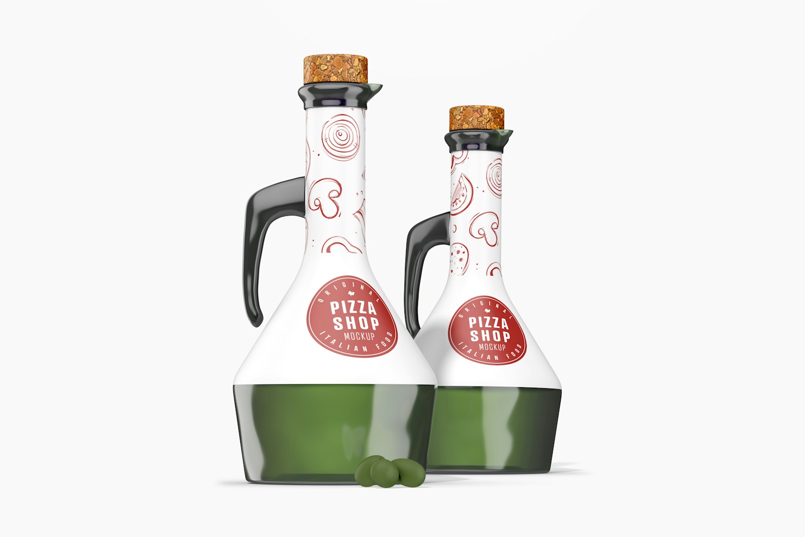 500 ml Olive Oil Bottle Mockup, Low Angle View