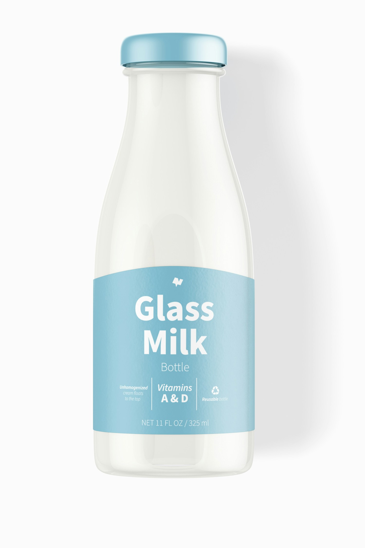11 oz Glass Milk Bottle Mockup, Top View