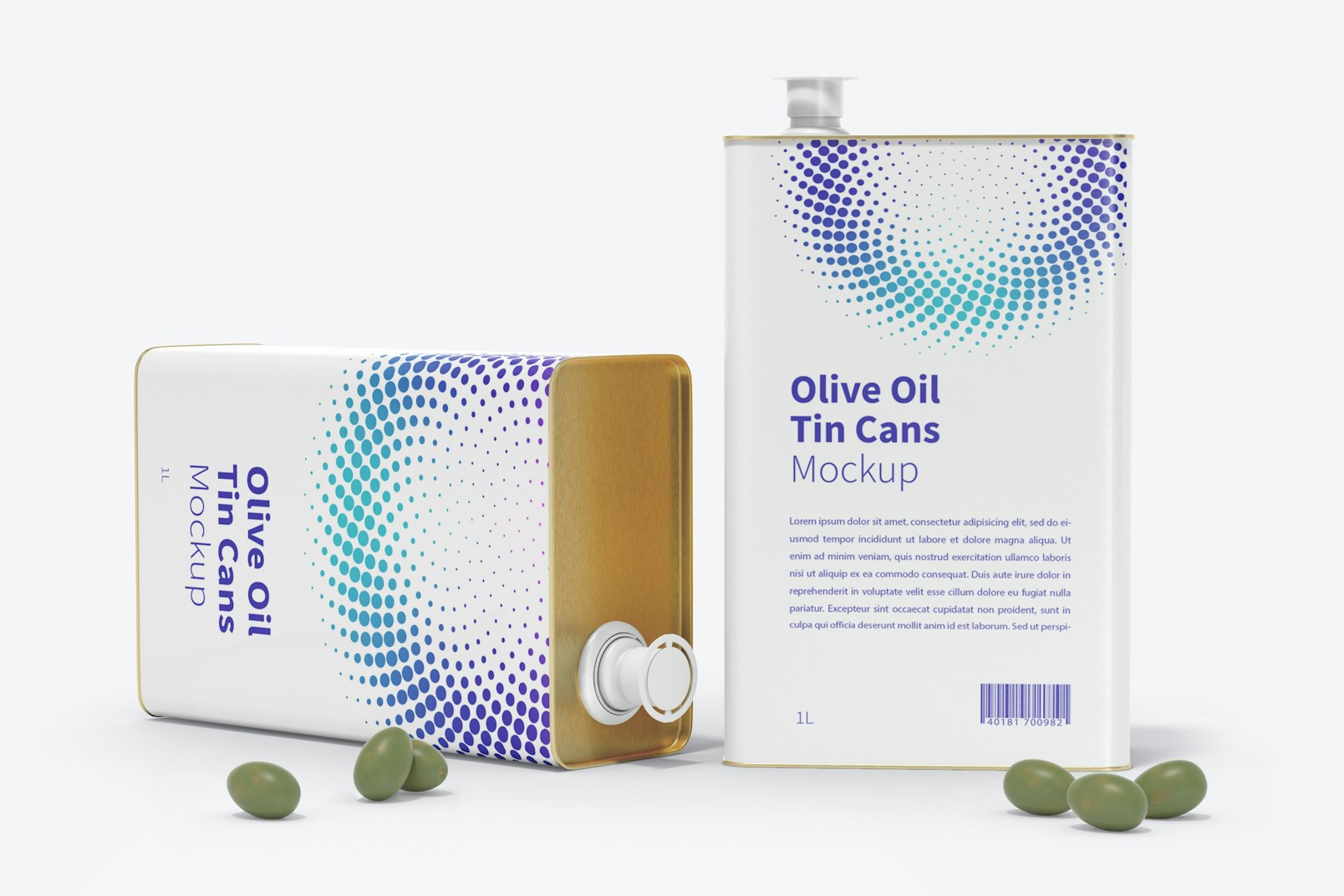 1 Liter Olive Oil Rectangular Tin Cans Mockup, Dropped