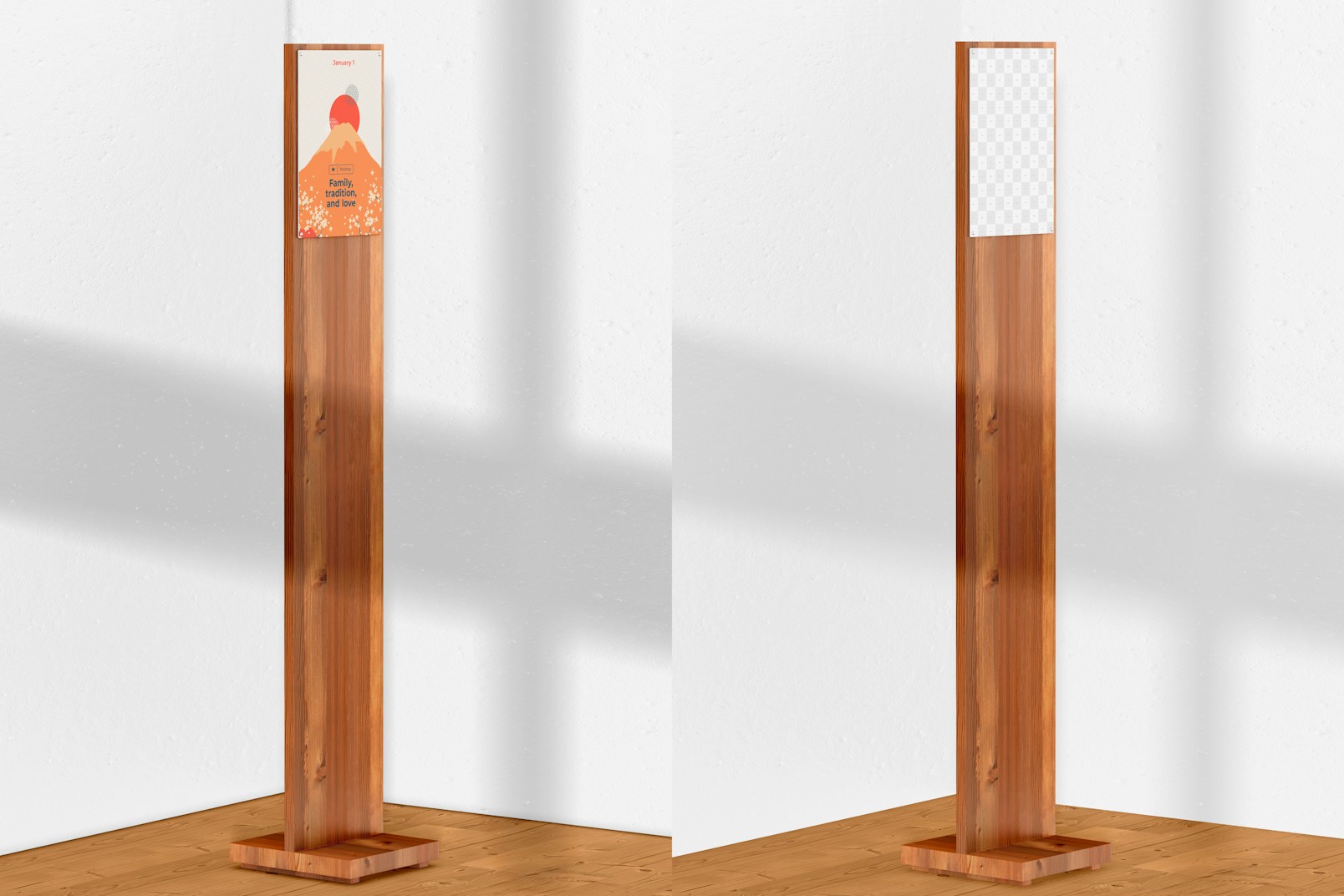 Wood Stand with A4 Poster Mockup, Perspective