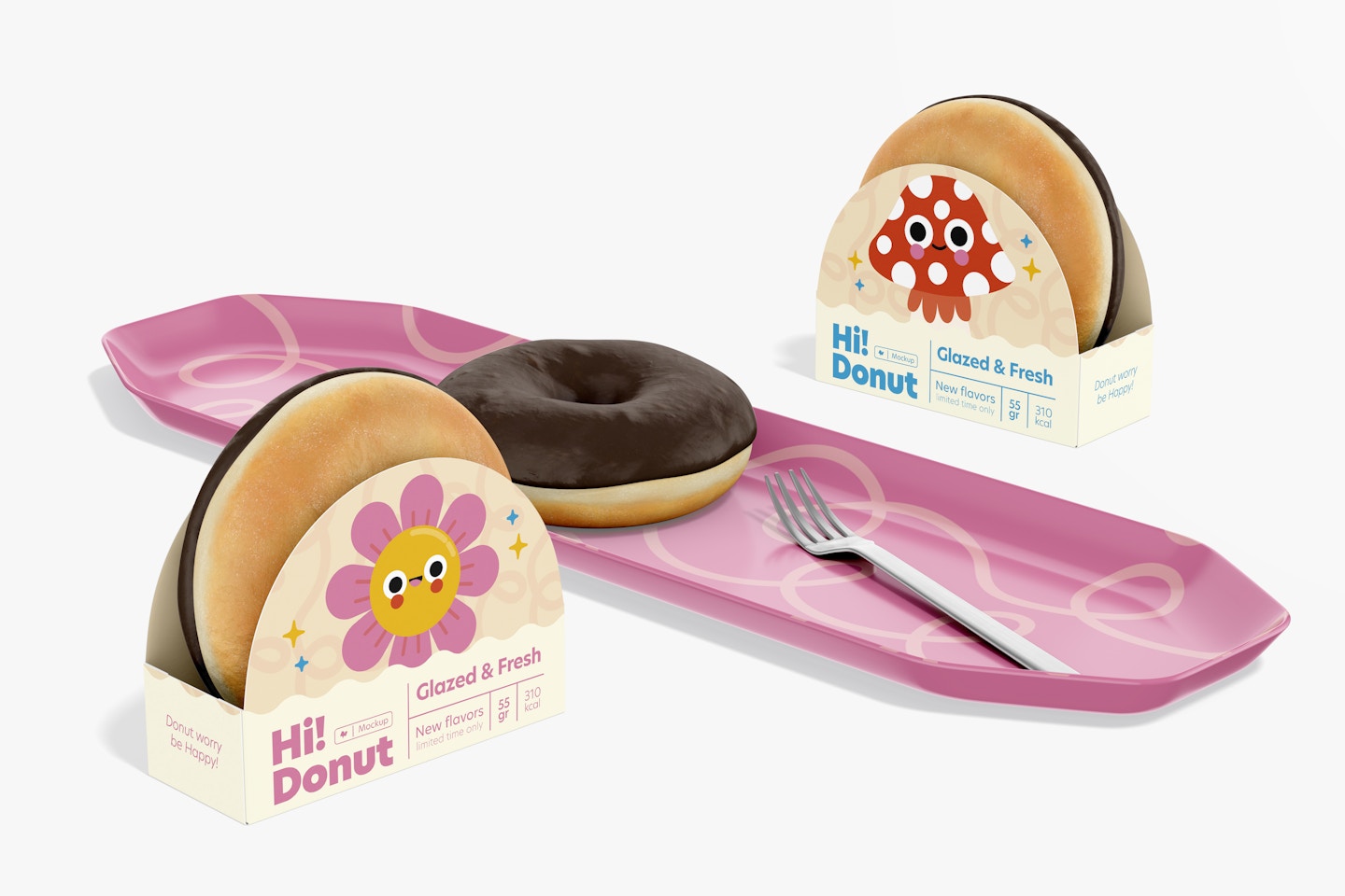 Donut Box with Stationery Mockup, Side View