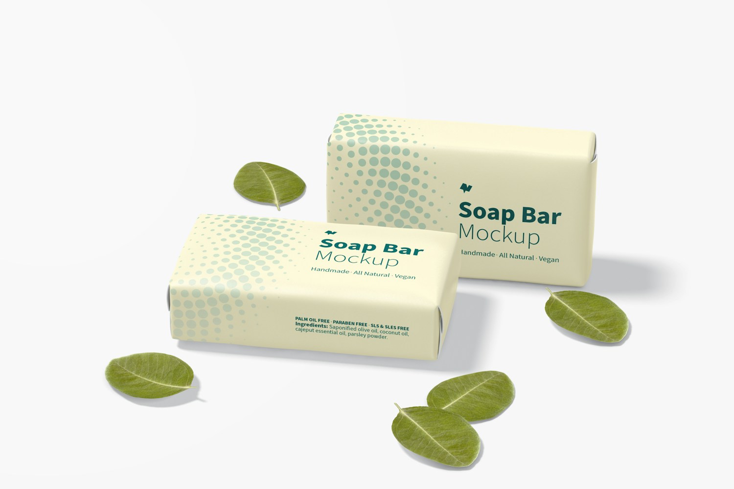 Soap Bars with Paper Package Mockup, Dropped