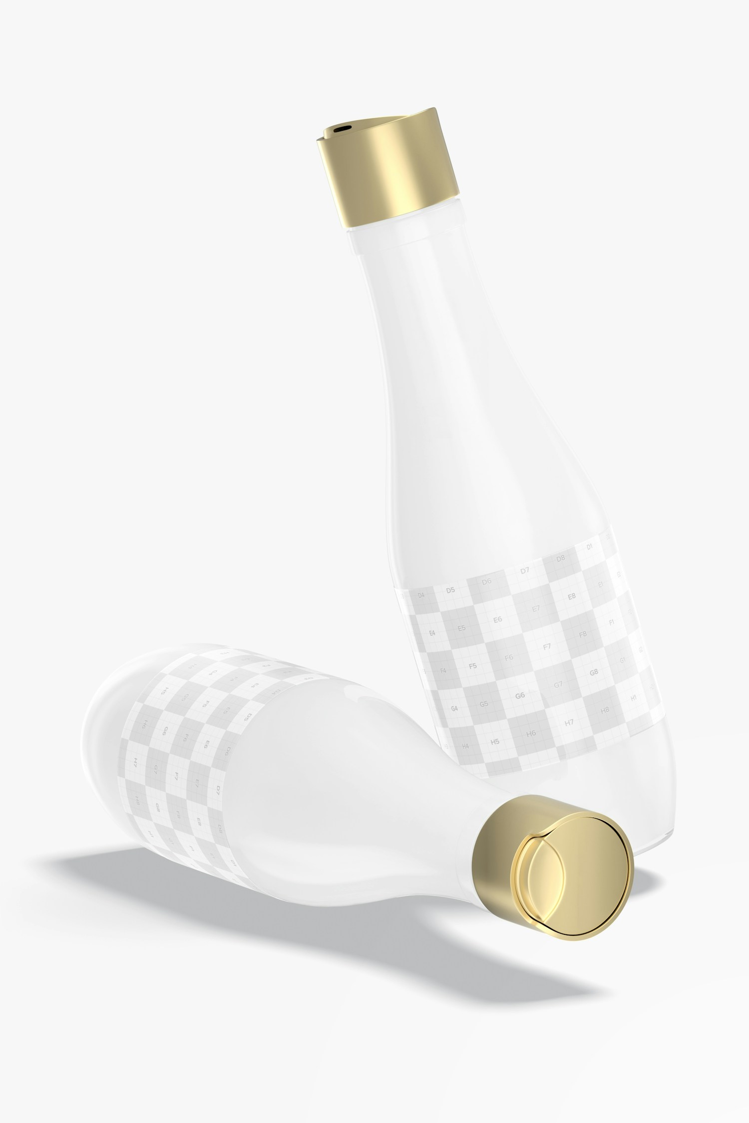Woozy Bottles with Disc Top Cap Mockup, Standing and Dropped