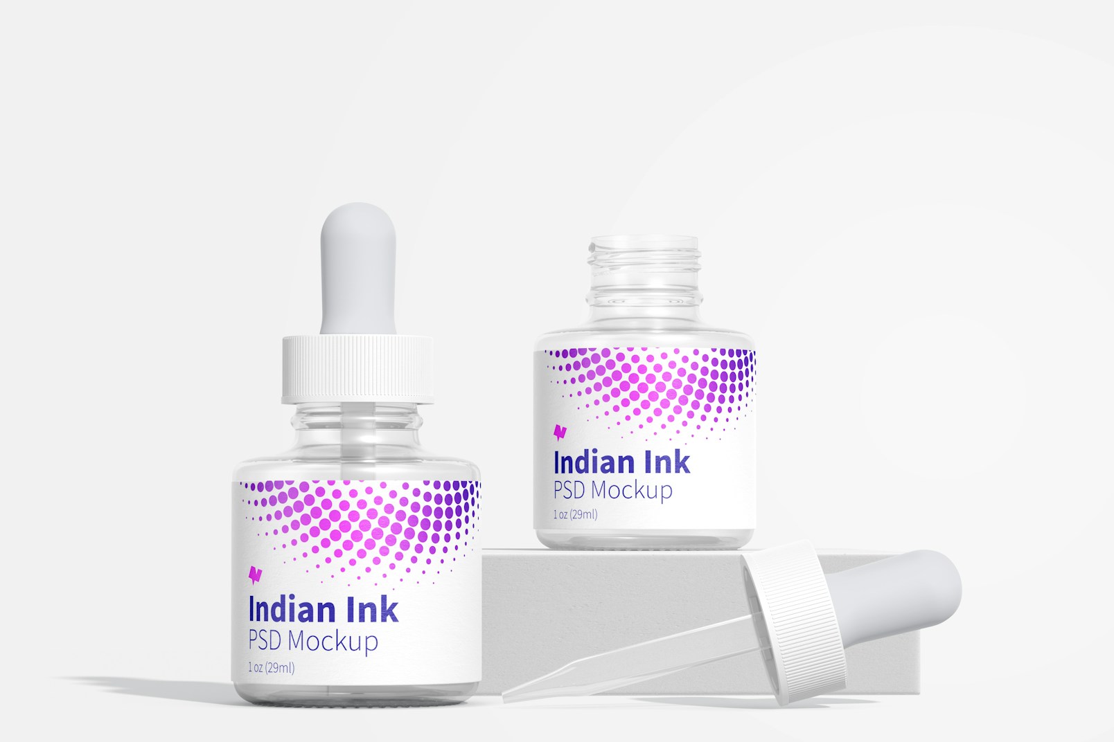Indian Ink Bottles Mockup, Front View