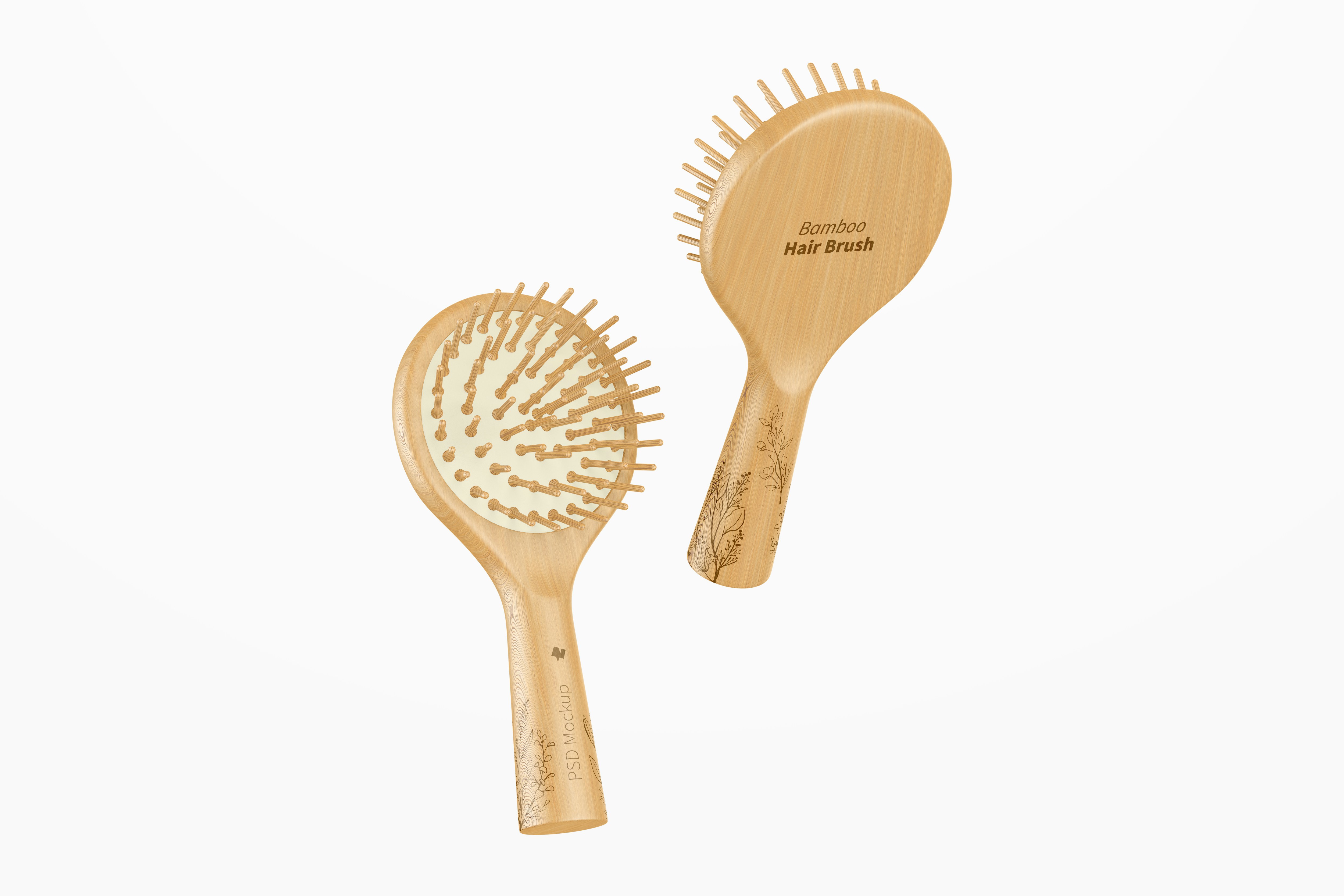 Round Bamboo Hair Brushes PSD Mockup, Floating – Original Mockups
