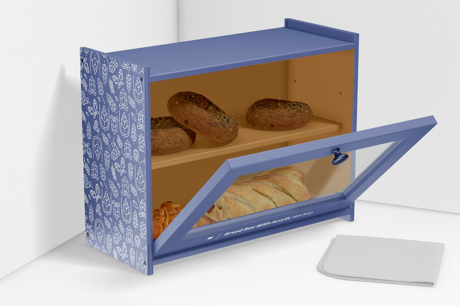 Bread Box with Acrylic Window Mockup, Opened