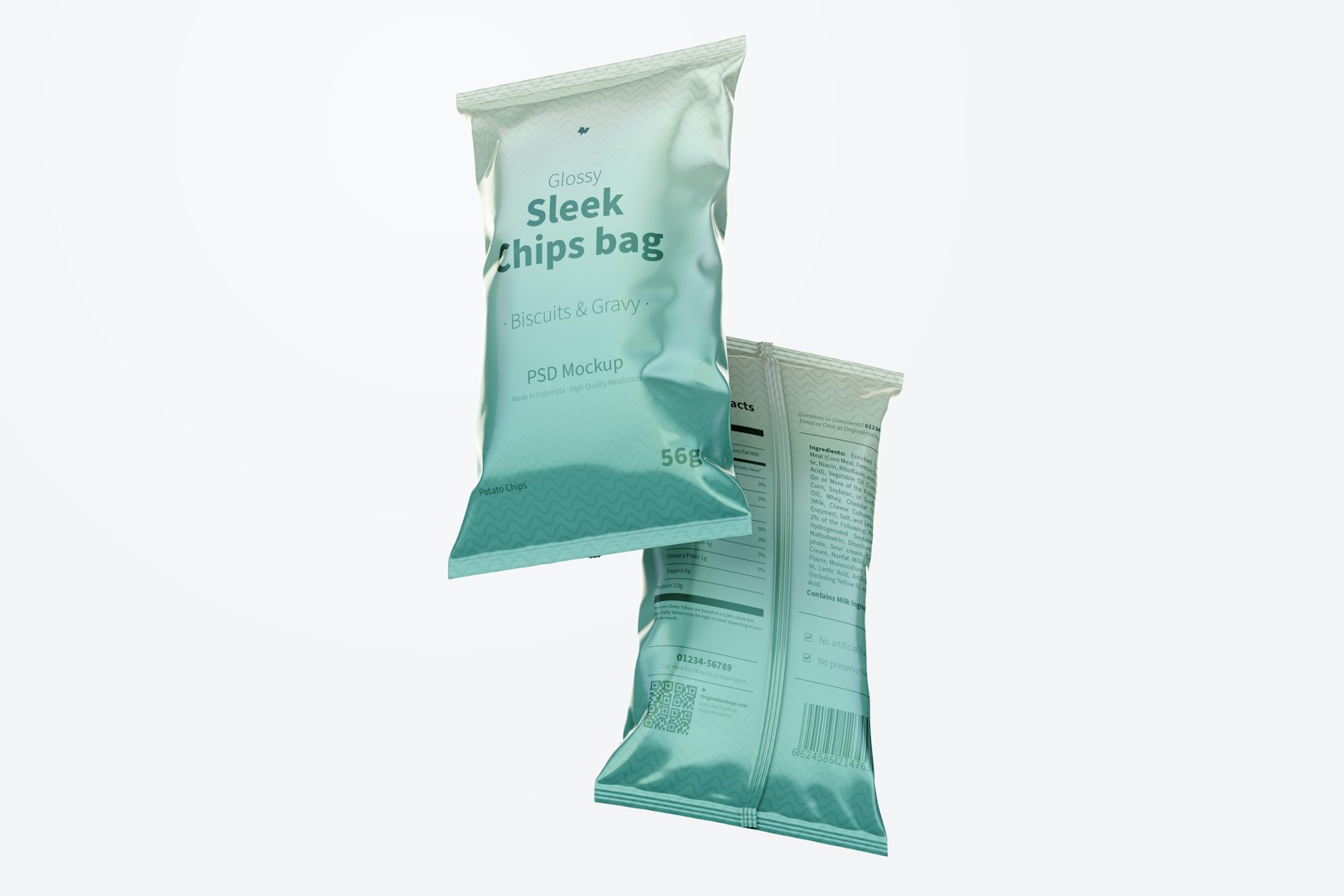 Glossy Sleek Chips Bags Mockup