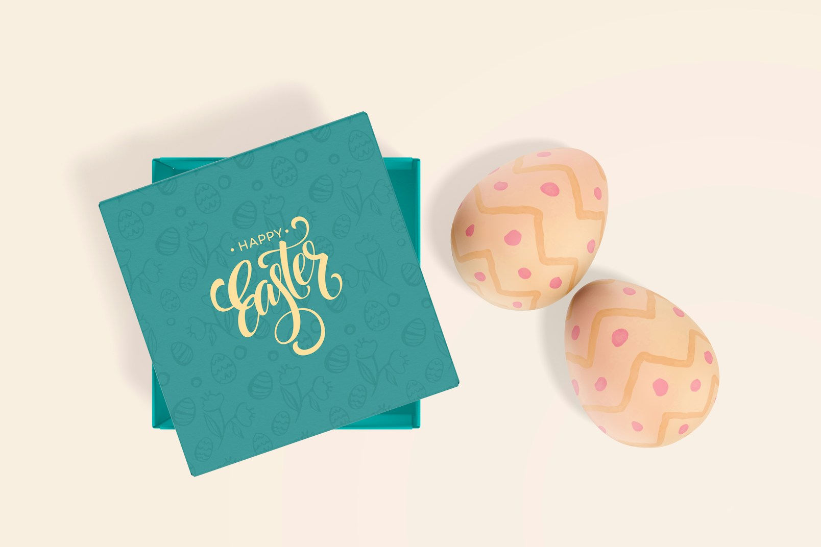 Easter Egg with Box Mockup, Top View