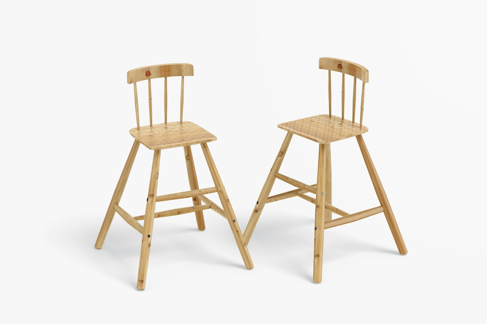 Wooden High Chairs for Kids Mockup, Front View