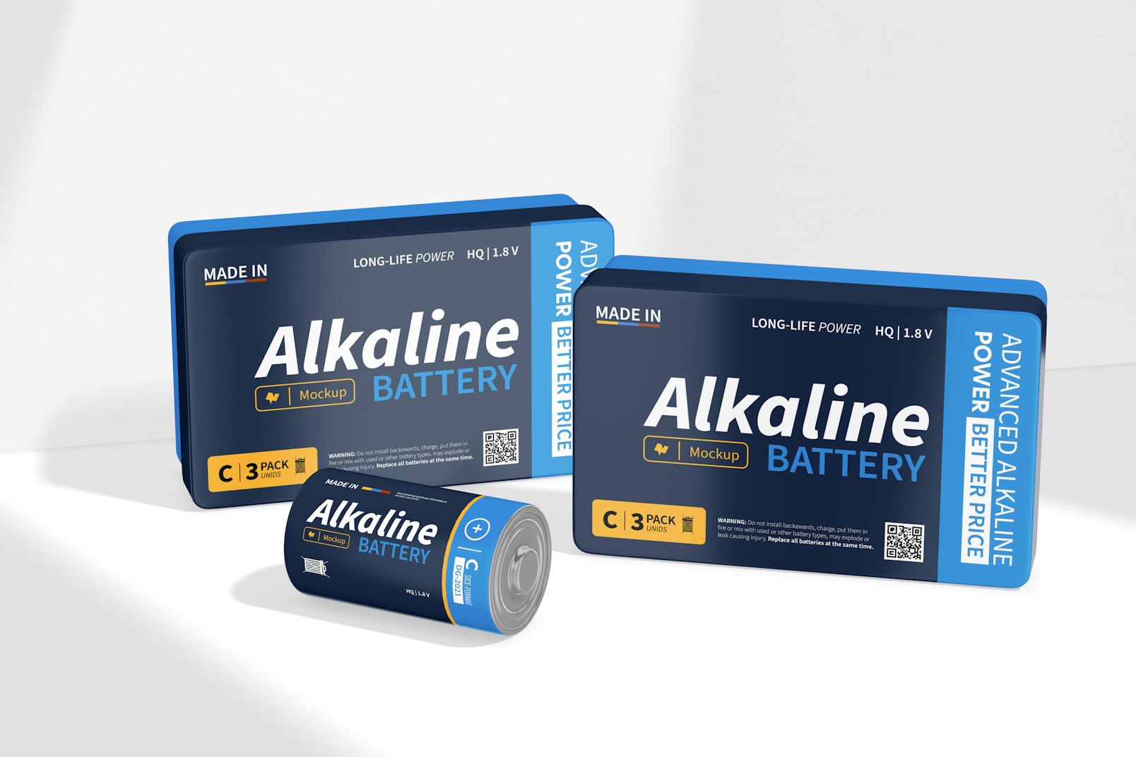 Alkaline Battery Type C With Cases Mockup, Perspective