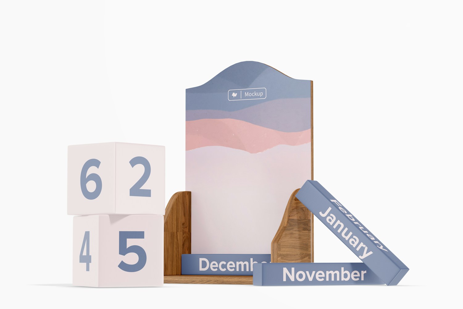 Wooden Infinite Desk Calendar Mockup, Right View Wooden Infinite Desk Calendar Mockup, Right View