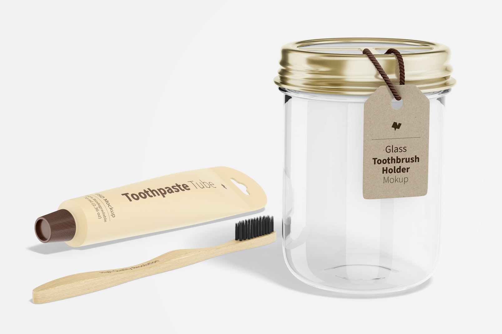 Glass Toothbrush Holder Mockup, Perspective