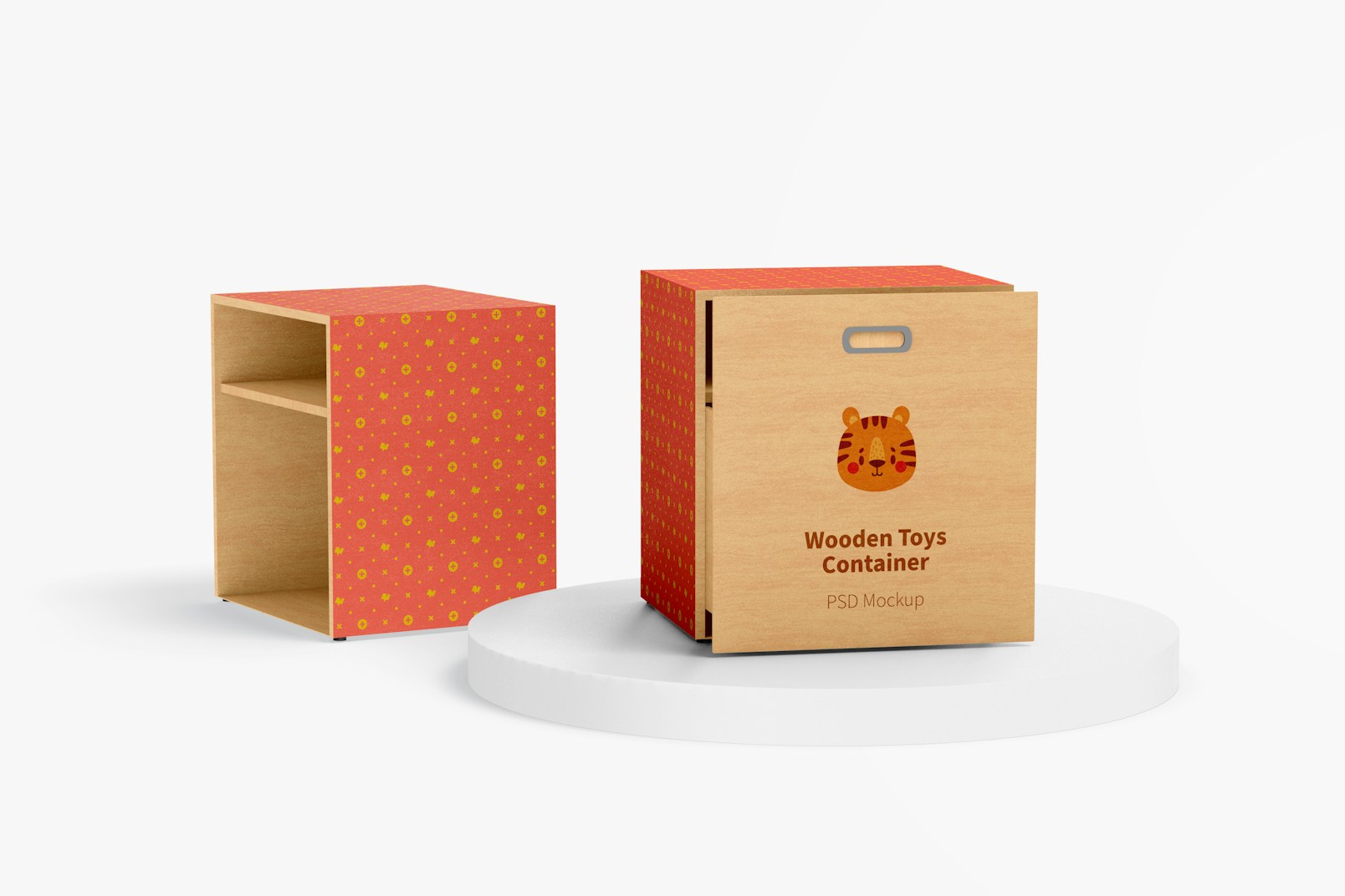 Wooden Toys Containers with Wheels Mockup, Perspective