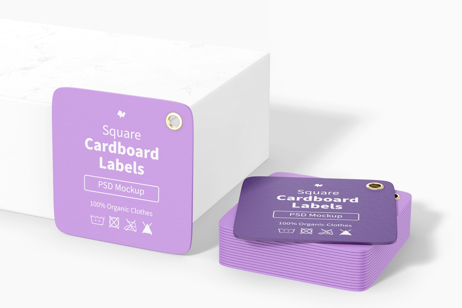 Square Cardboard Labels with Rope Mockup, Stacked