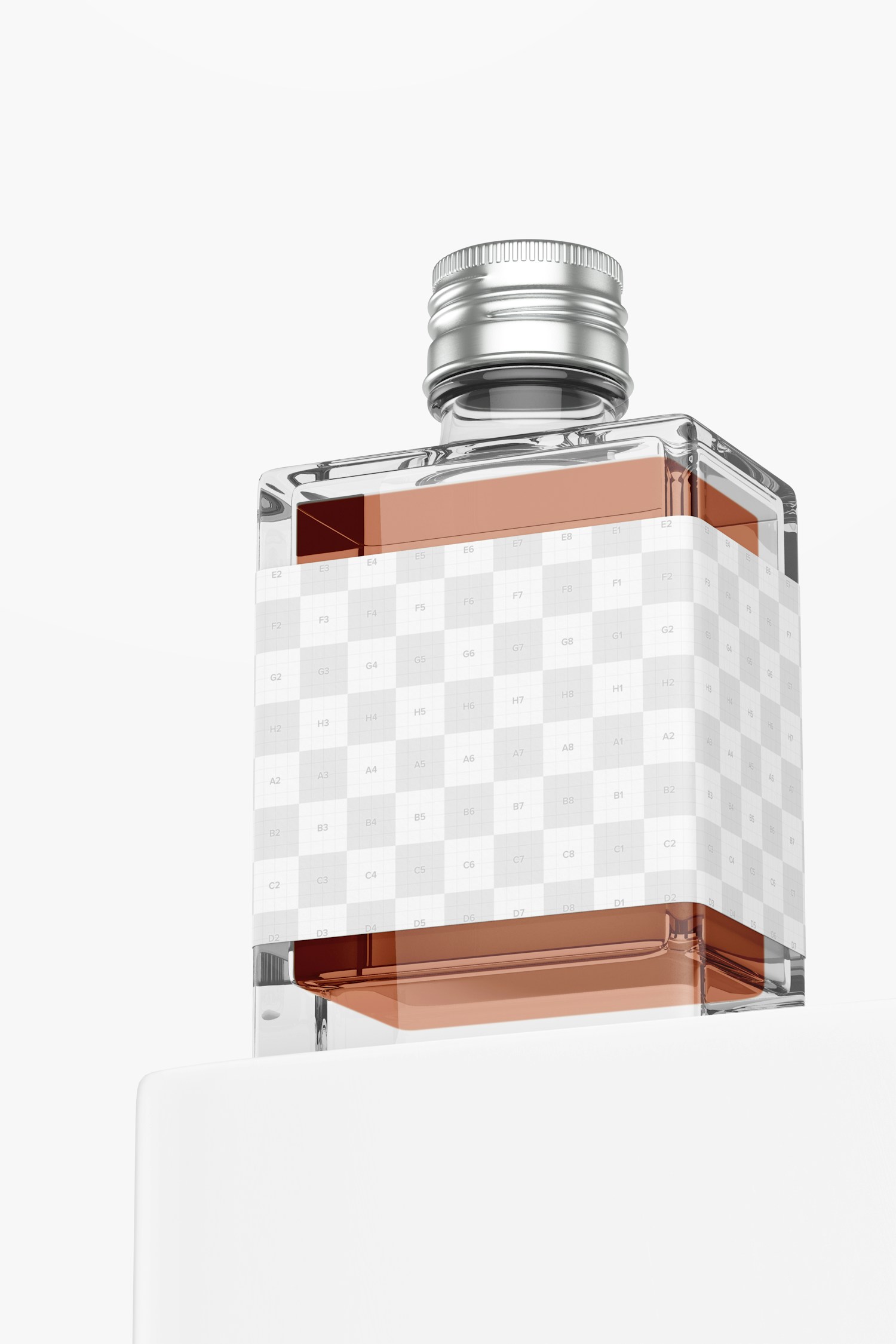 Square Cocktail Bottle Mockup, Low Angle View
