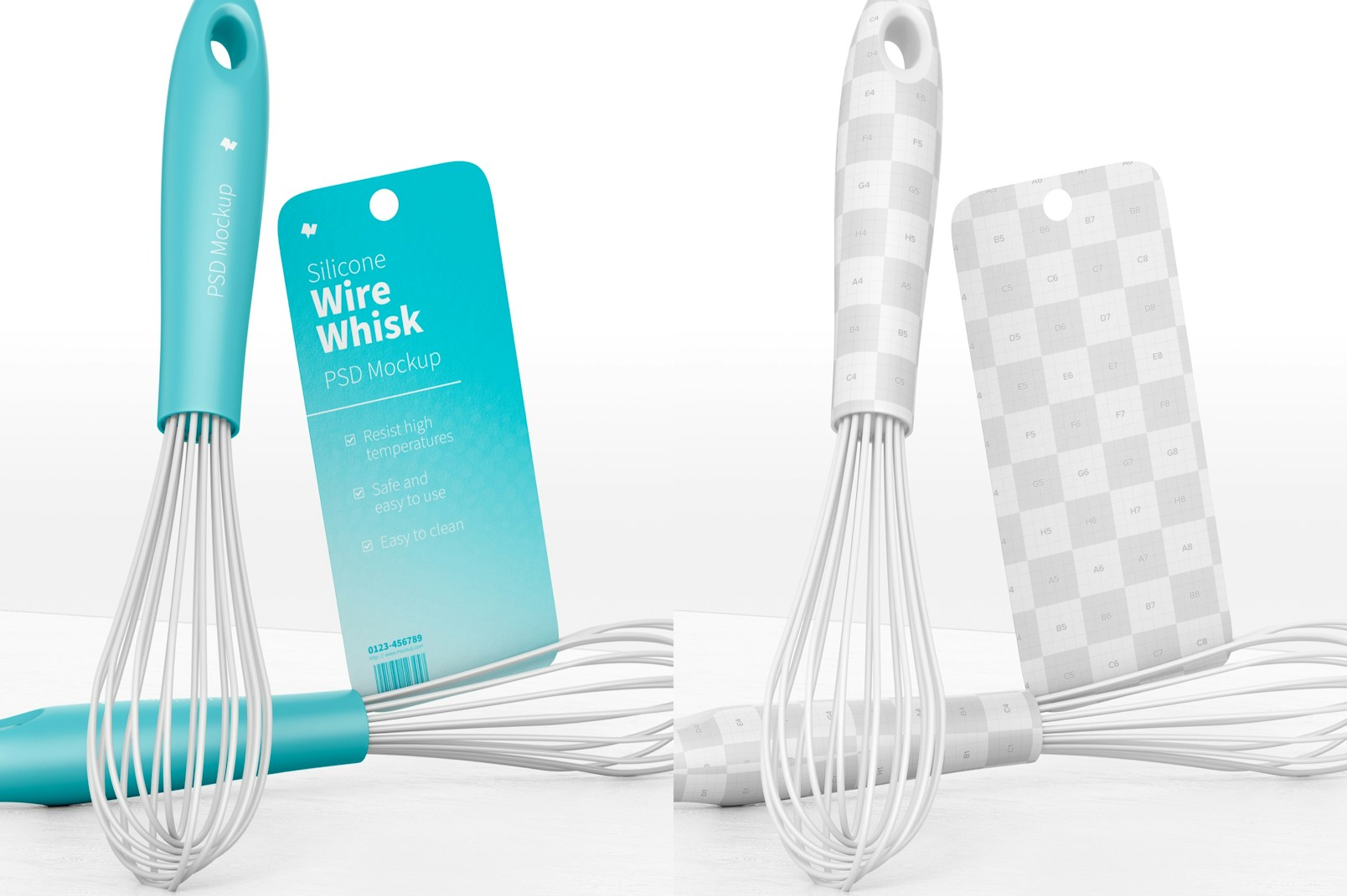 Silicone Wire Whisks Mockup, Standing and Dropped