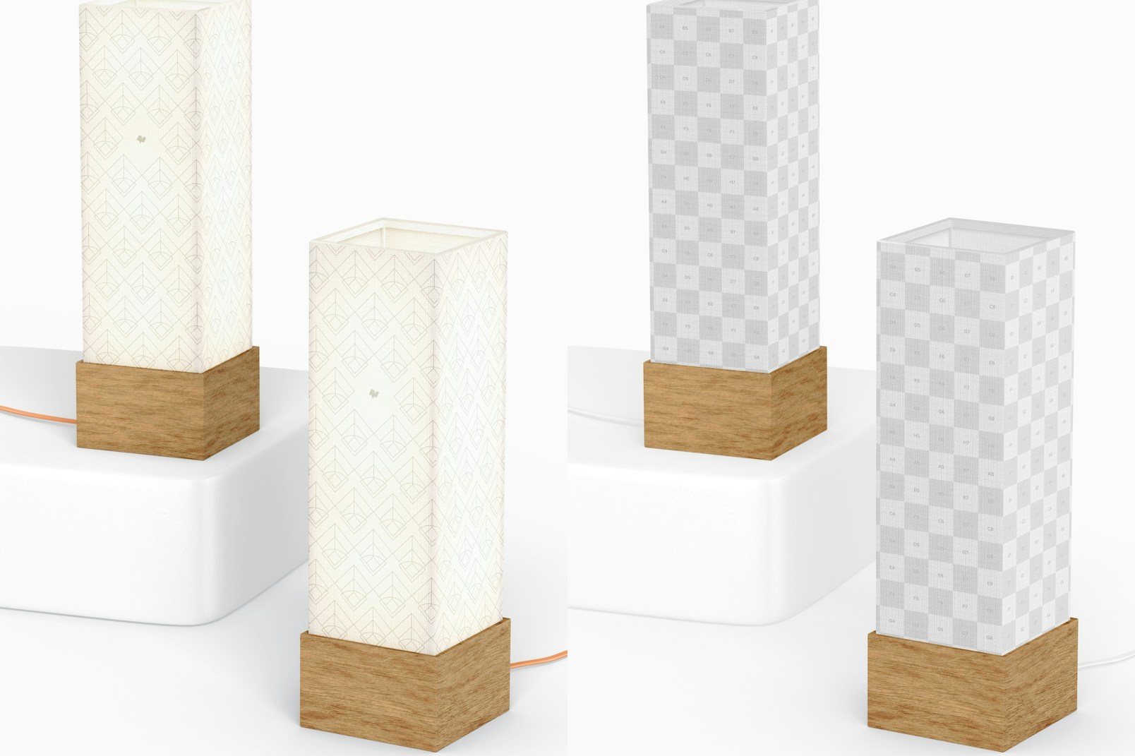 Square Wood Table Lamps Mockup, Perspective