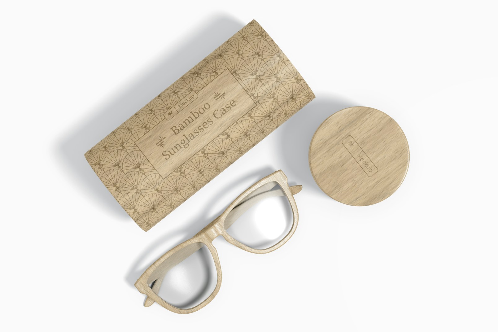 Bamboo Sunglasses Case Mockup, Top View