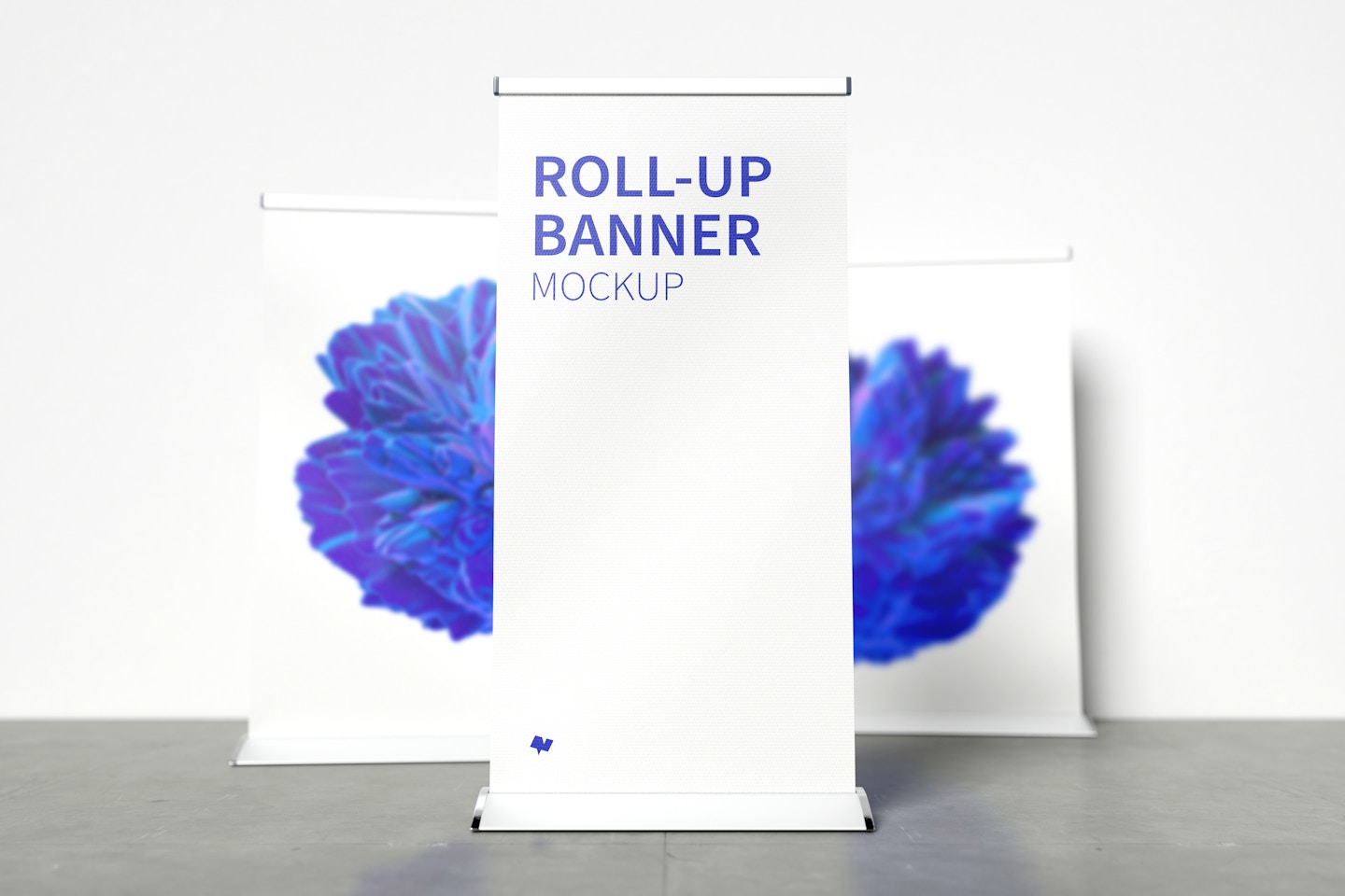 Standing Roll-Up Banners Mockup with a Background Wall 04