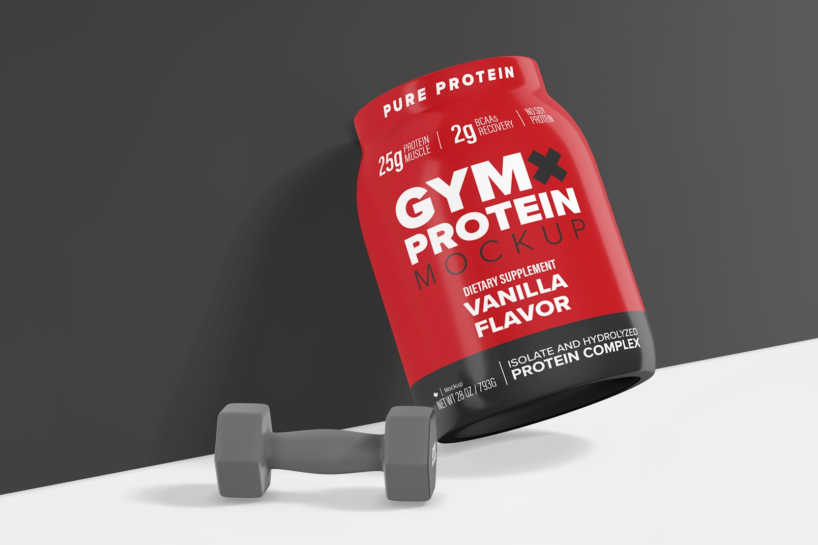 Protein Powder Container with Label Mockup, Leaned