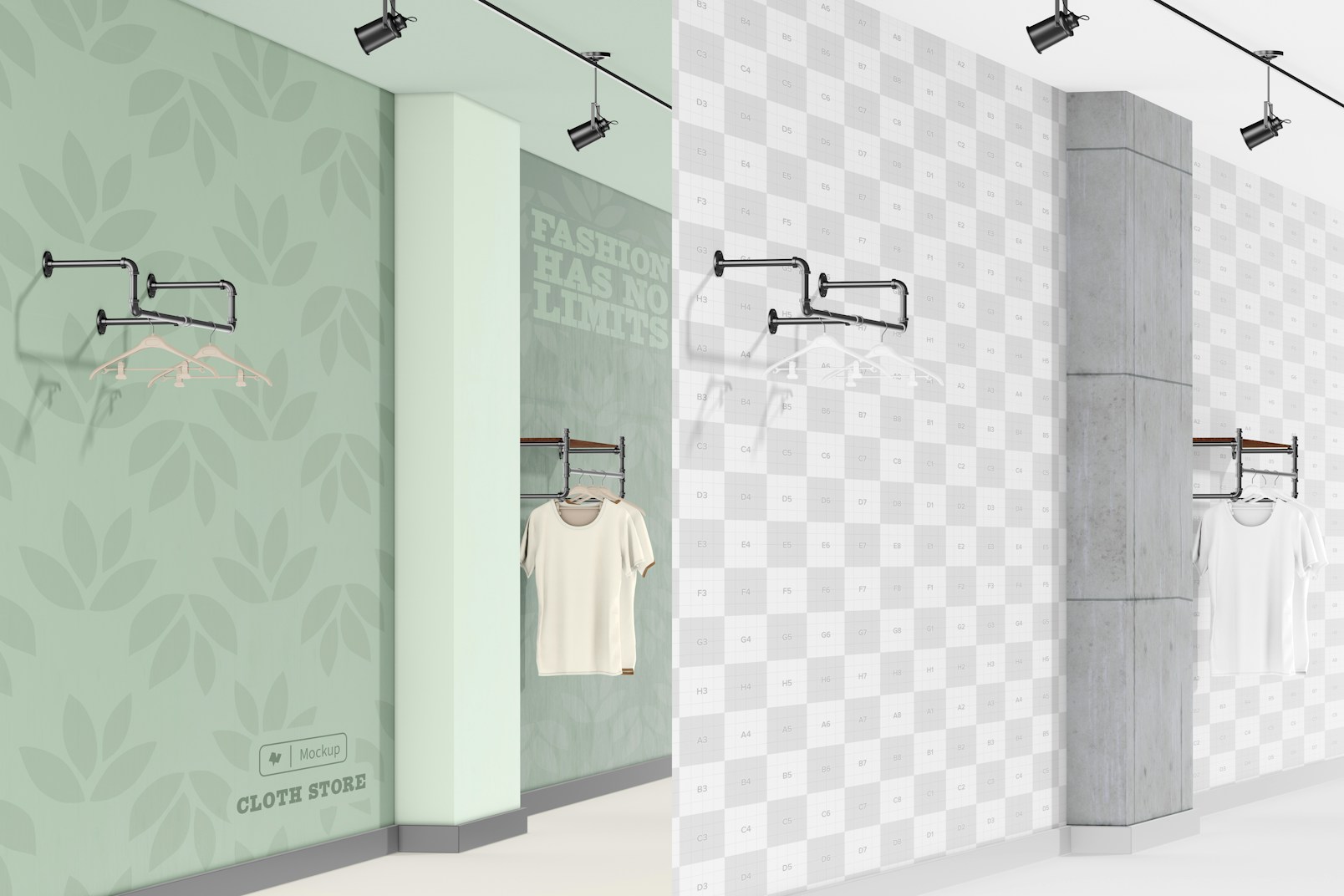 Industrial Cloth Store Mockup, Right View