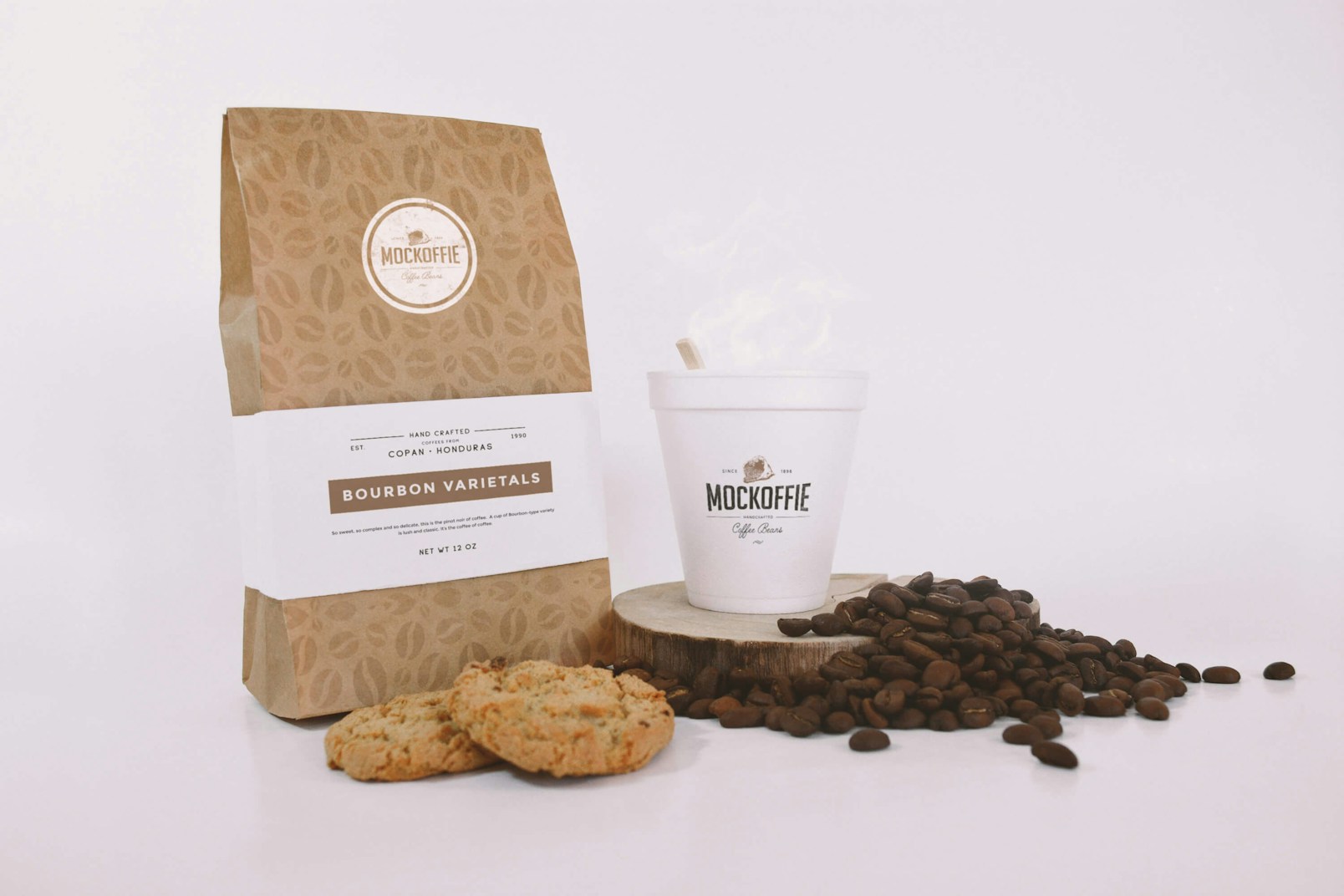 Coffee Bag and Cup Mockup With Cookies