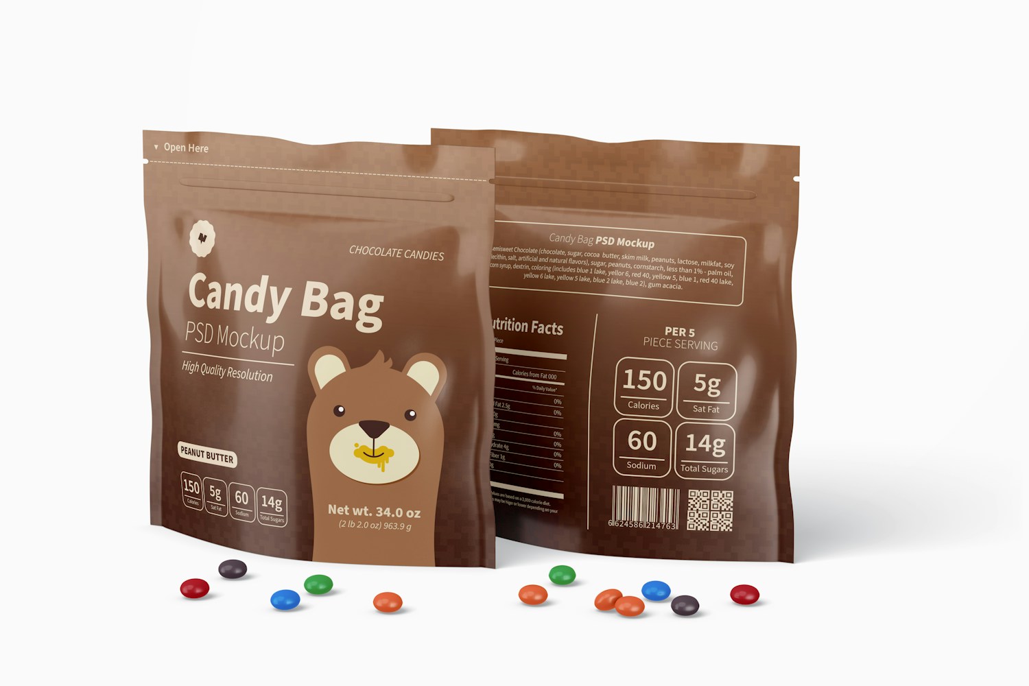 Candy Bags Mockup, Left View