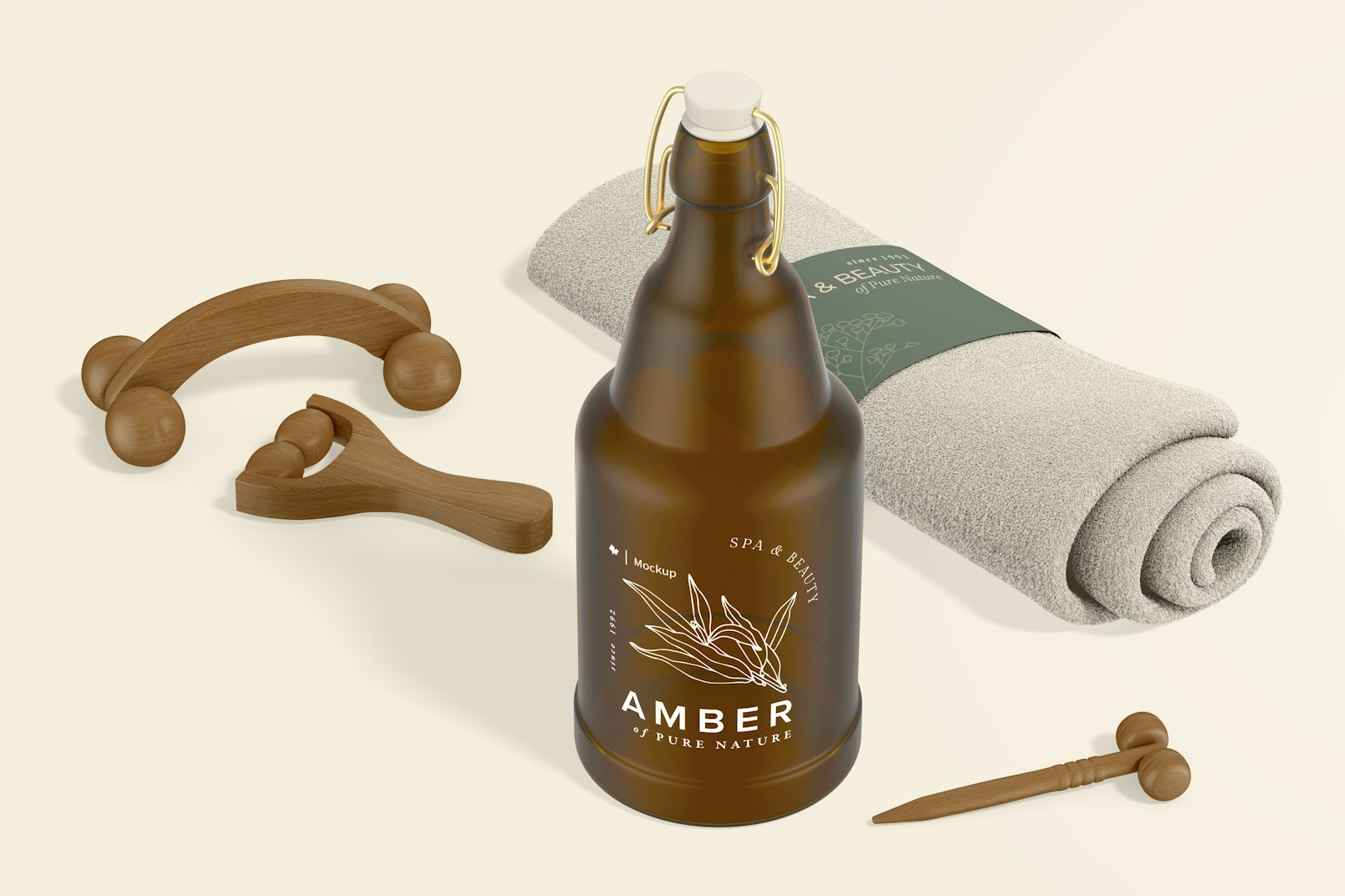 Embossed Amber Bottle Mockup, with Massager