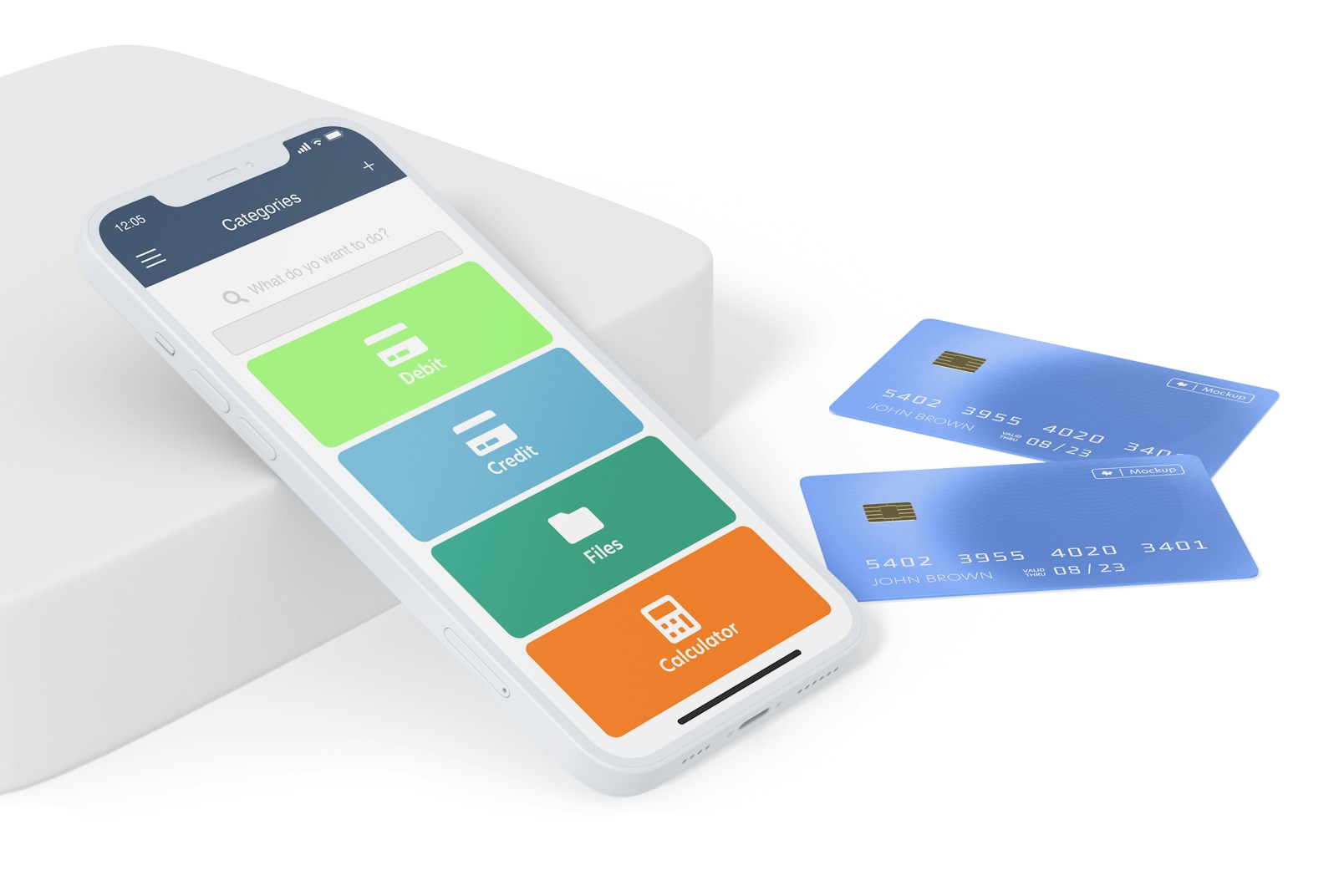Smartphone with Credit Card Mockup, Perspective