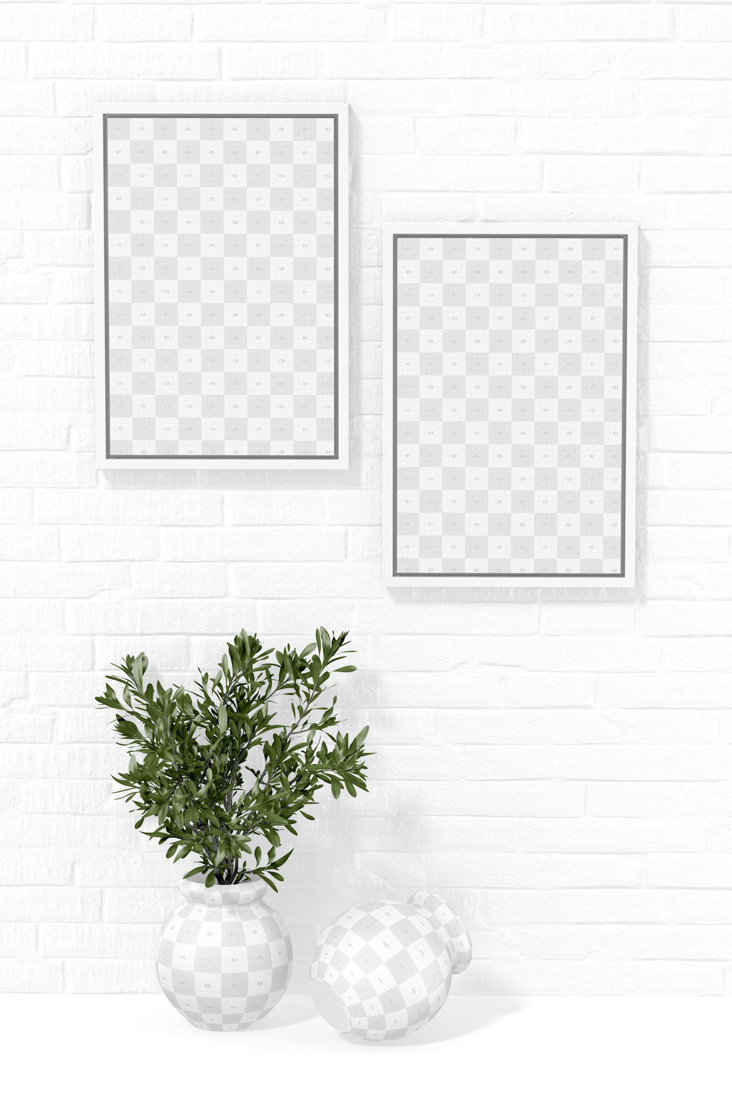 2:3 Portrait Canvases with Terracota Vases Mockup, Front View