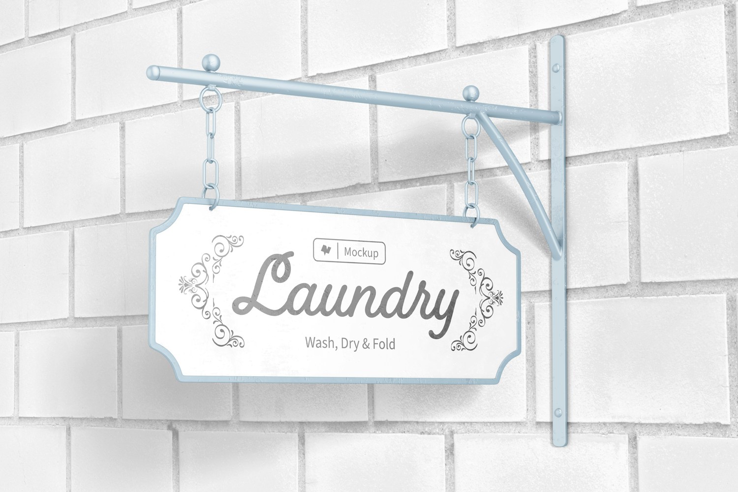 Metal Sign with Hanging Display Mockup, Left View Metal Sign with Hanging Display Mockup, Left View