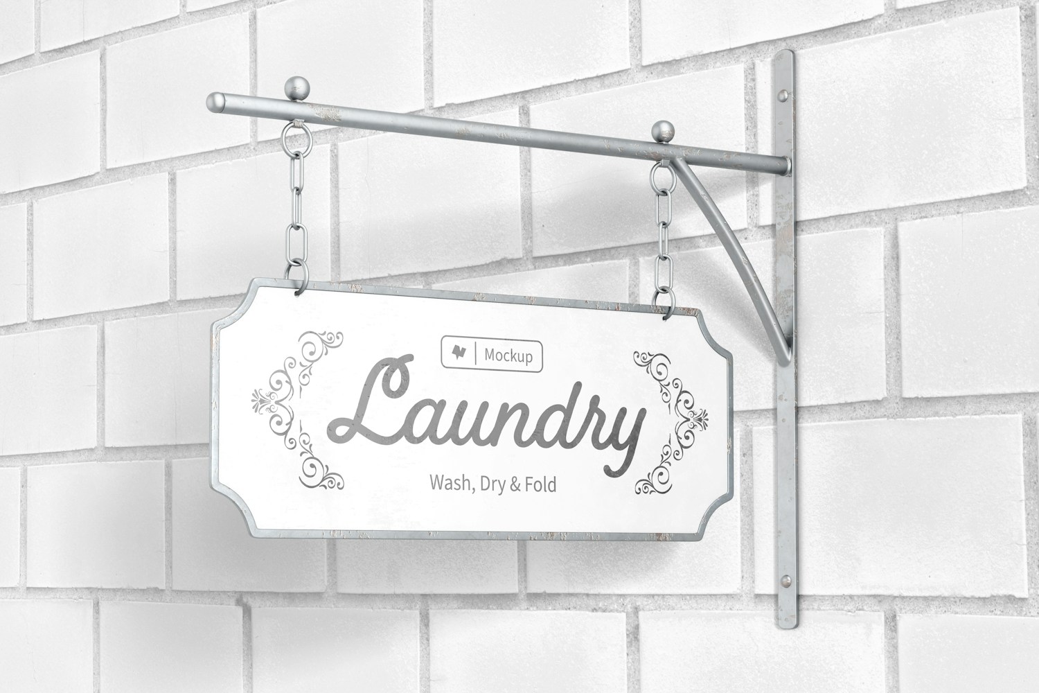 Metal Sign with Hanging Display Mockup, Left View