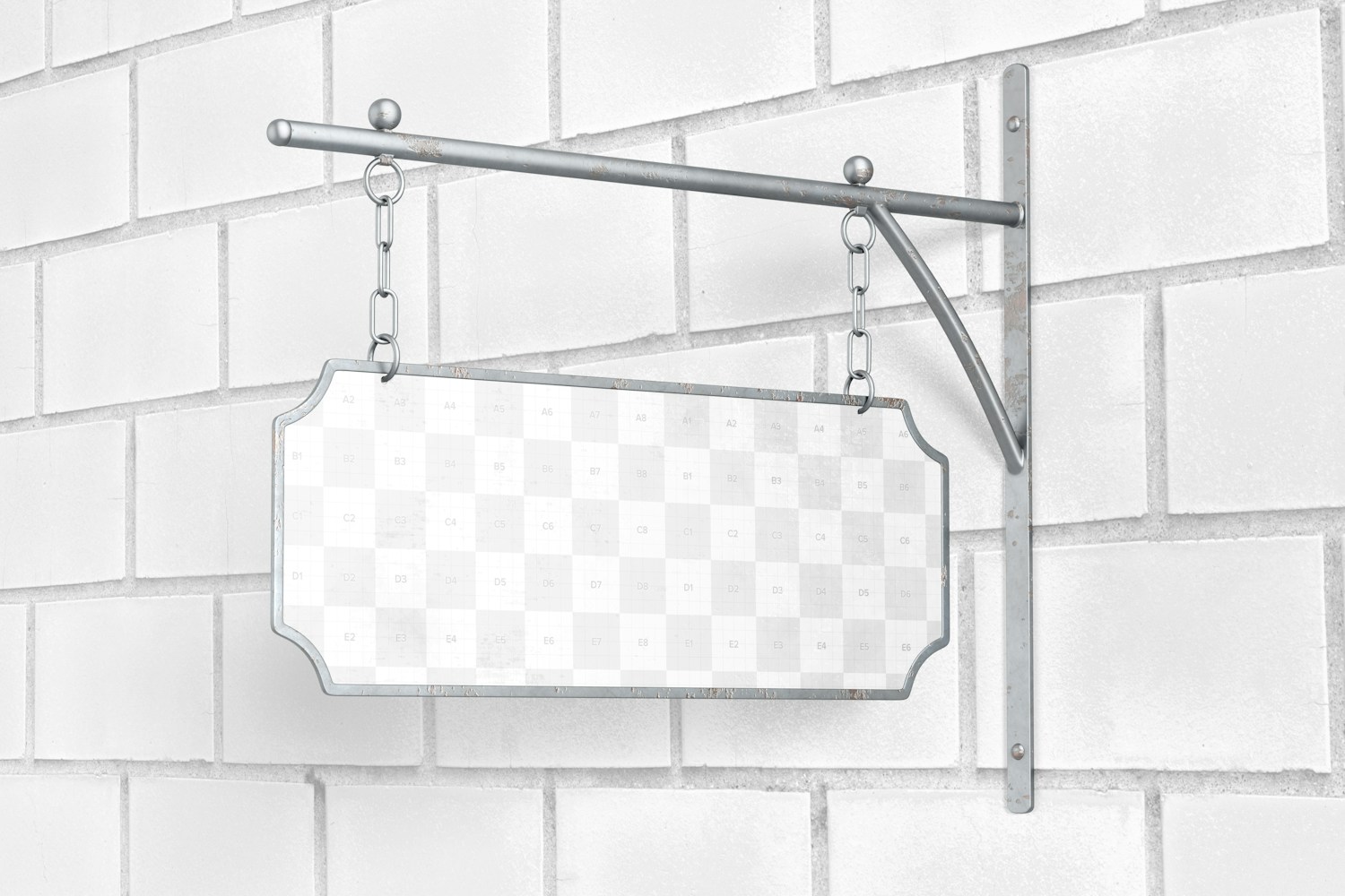 Metal Sign with Hanging Display Mockup, Left View Metal Sign with Hanging Display Mockup, Left View