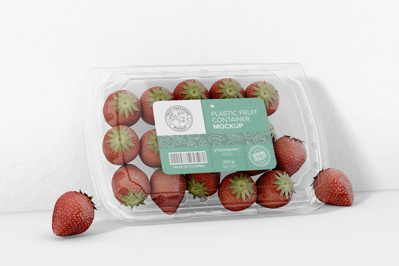 Plastic Fruit Container Mockup, Leaned