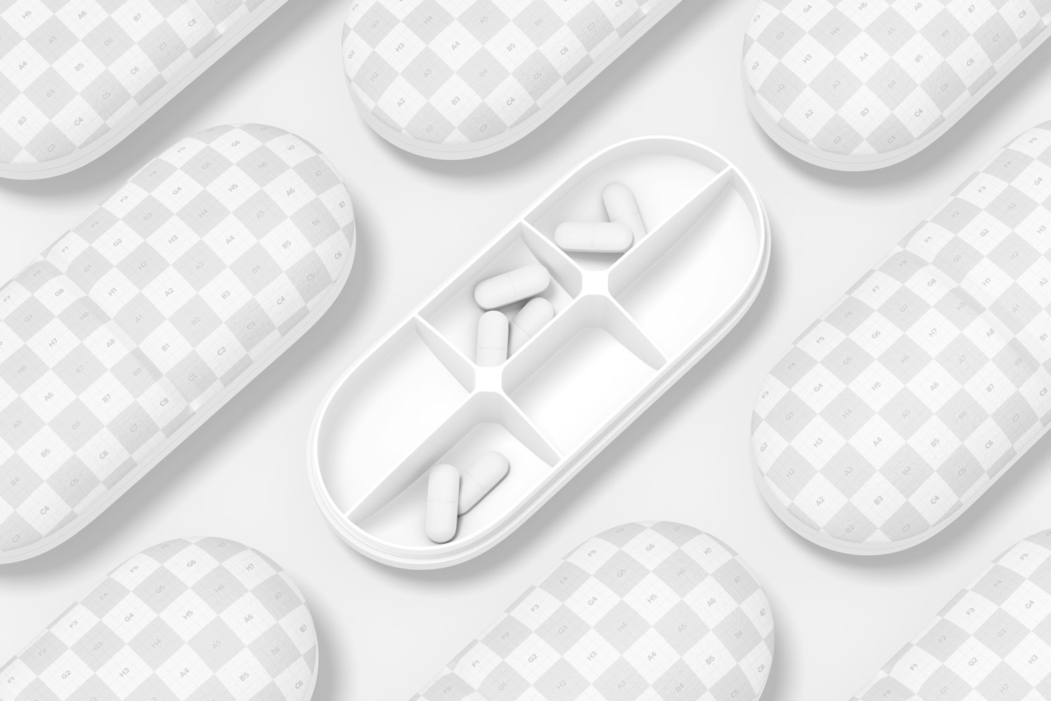 Pill Shaped Pill Box Mockup, Mosaic