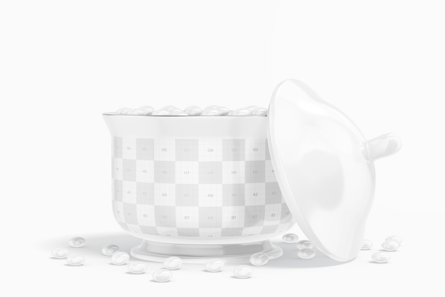 Ceramic Candy Jar Mockup, Lid Leaned Ceramic Candy Jar Mockup, Lid Leaned