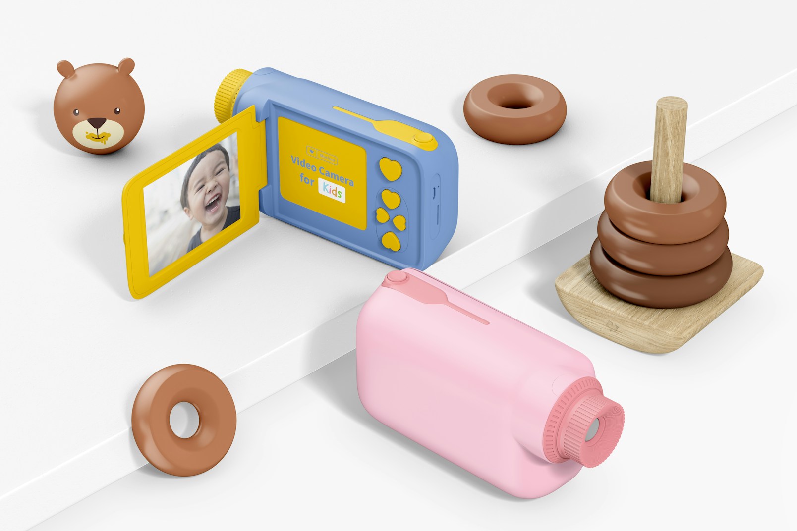 Video Cameras for Kids Mockup, Top View