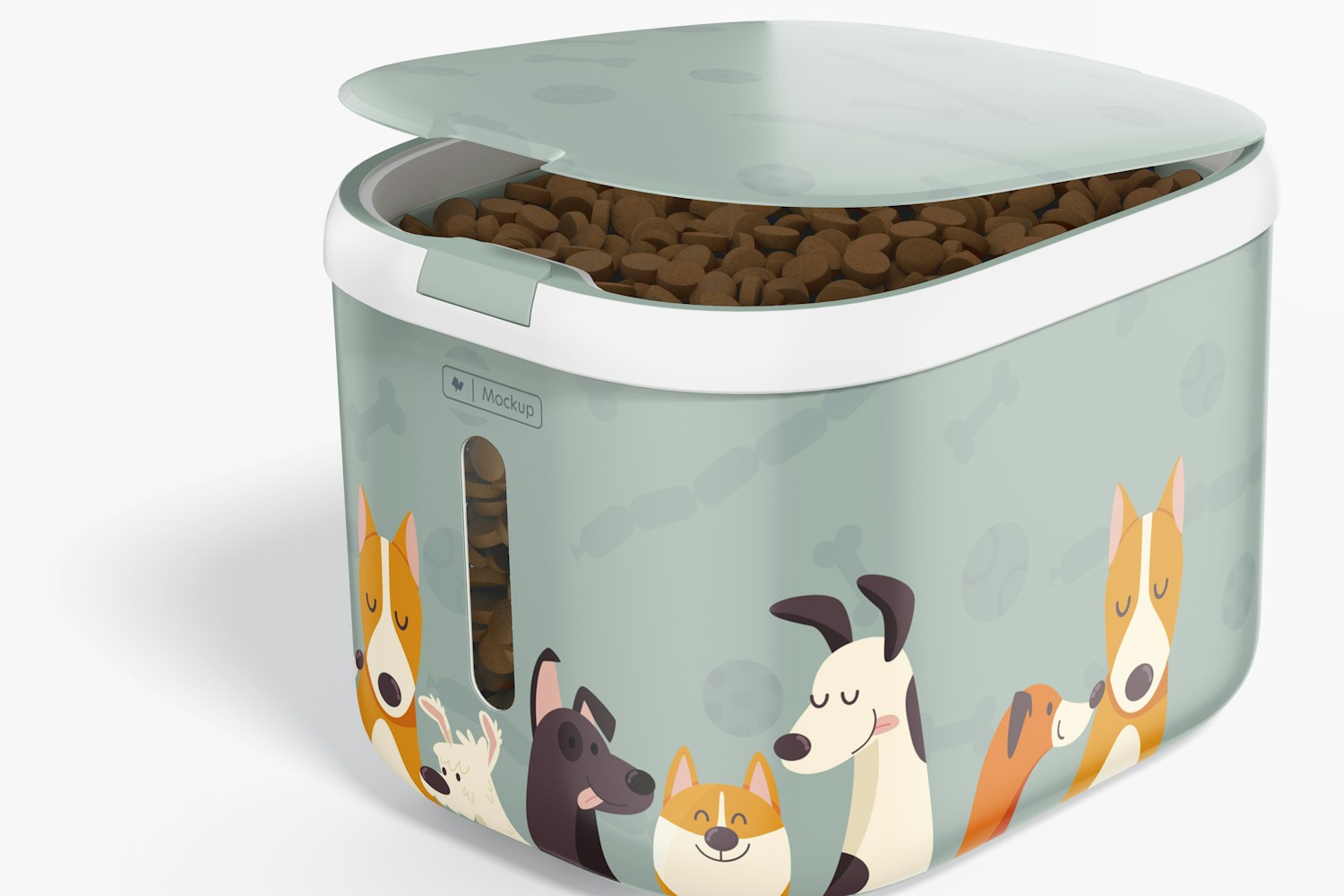 Airtight Pet Food Box Mockup, Close Up